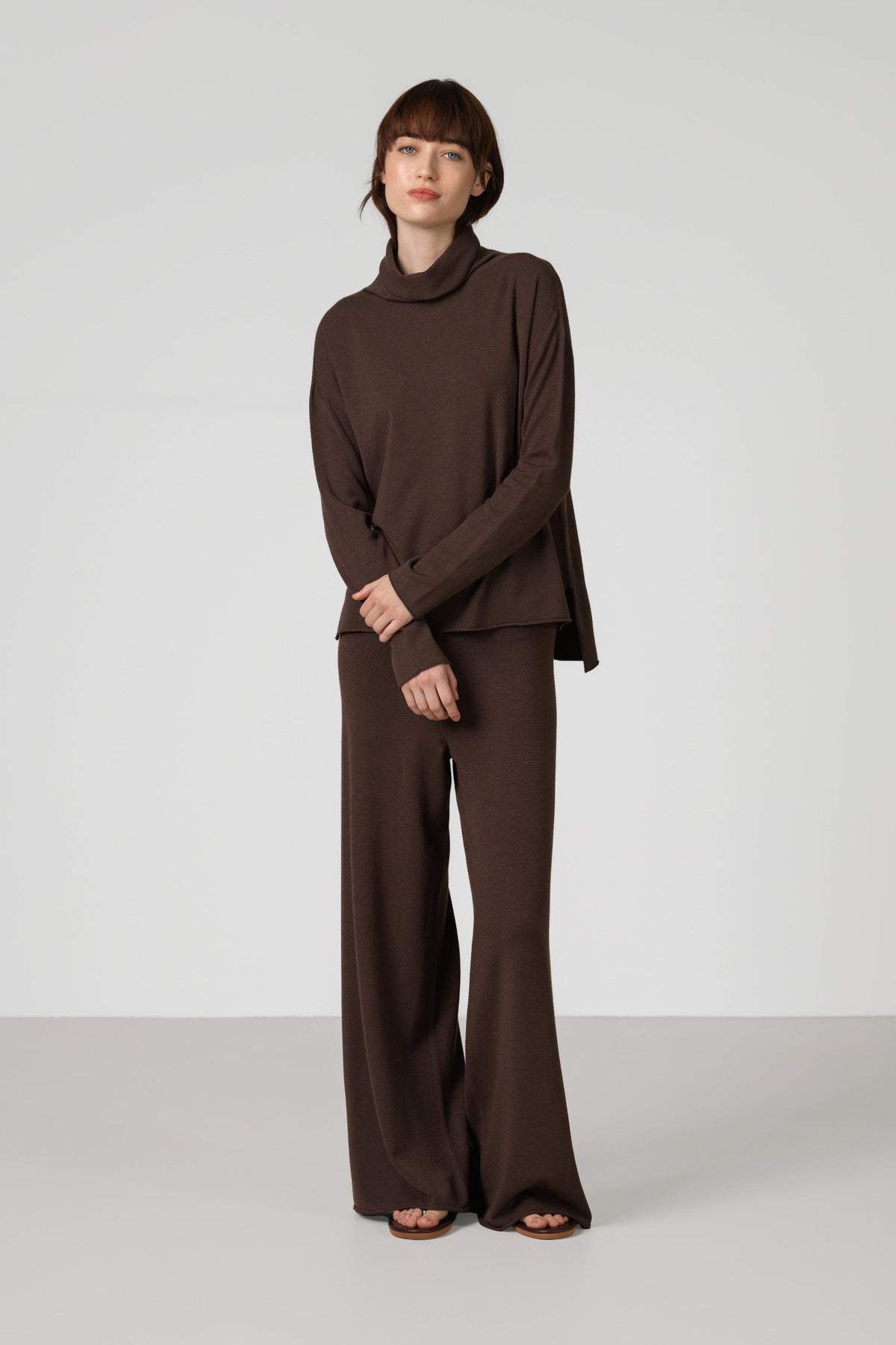 Women's Chocolate Brown Roll Neck Top