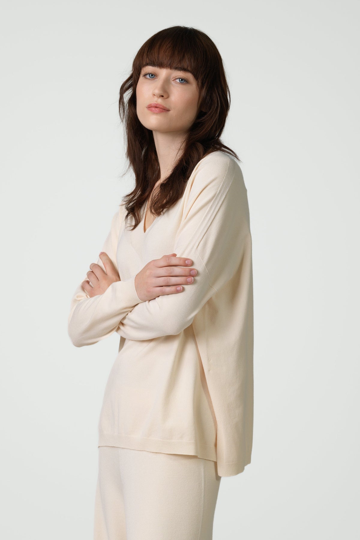 Women's Cream V-Neck Sweater