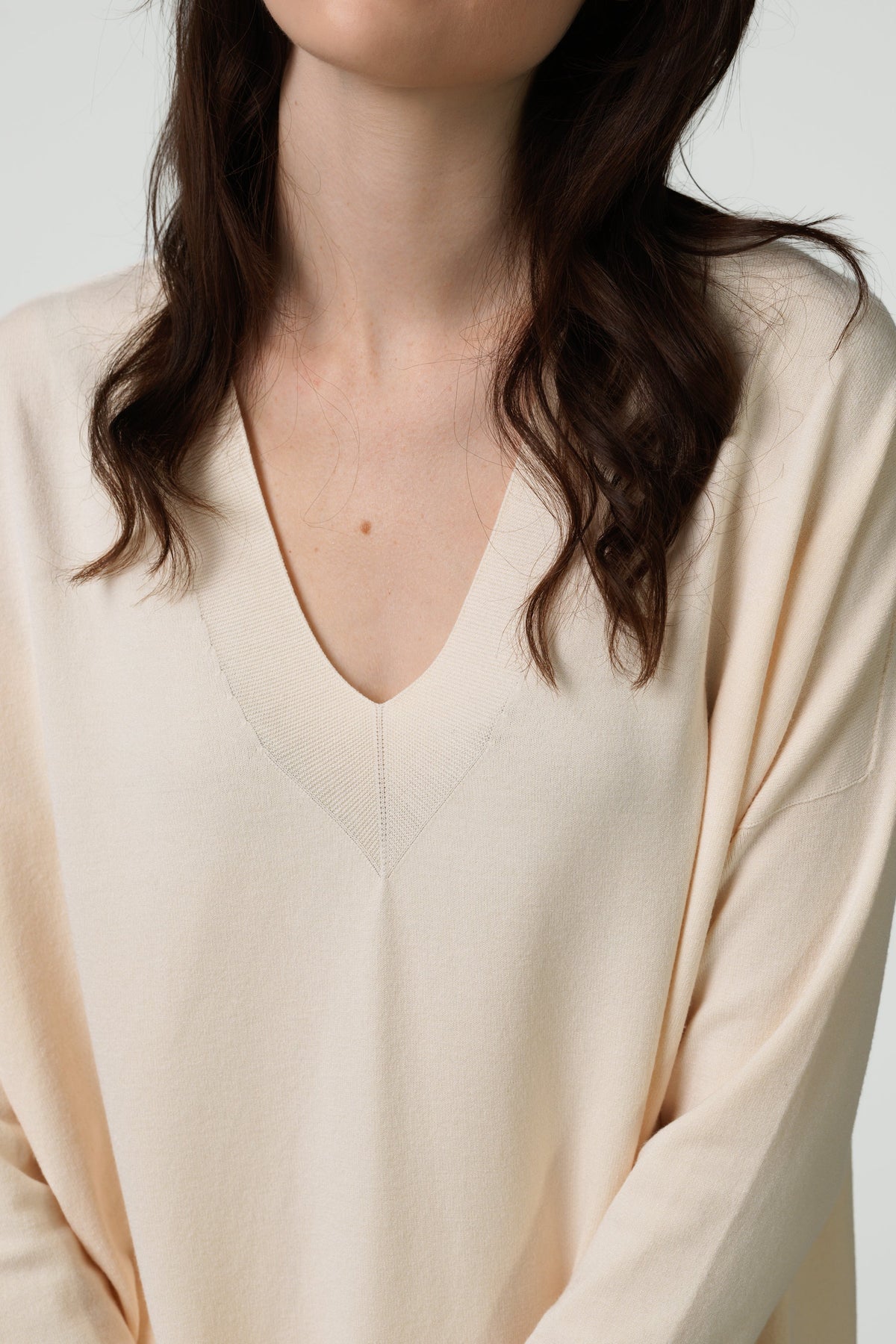 Women's Cream V-Neck Sweater