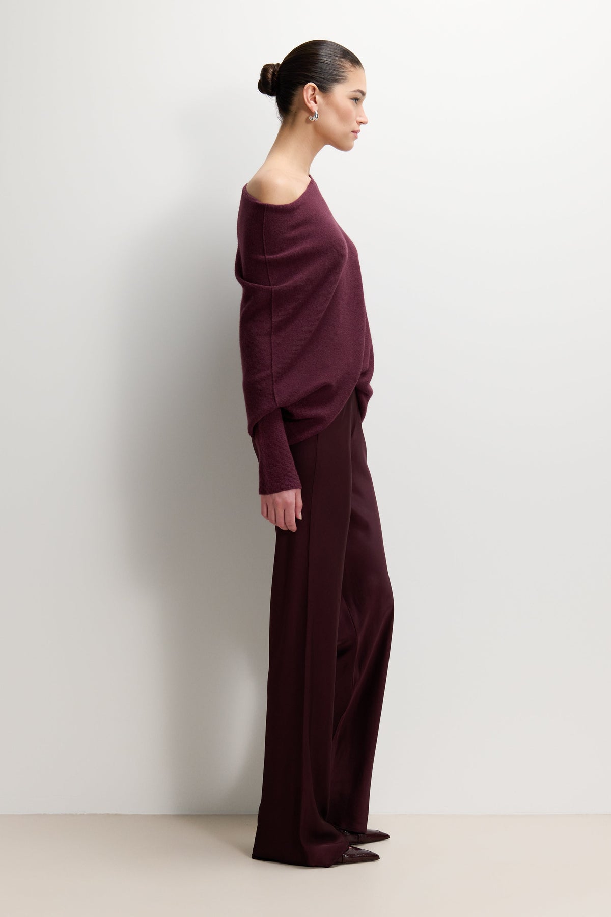 Women’s Amethyst Plum Bias-Cut Satin Trousers with Elastic Waist