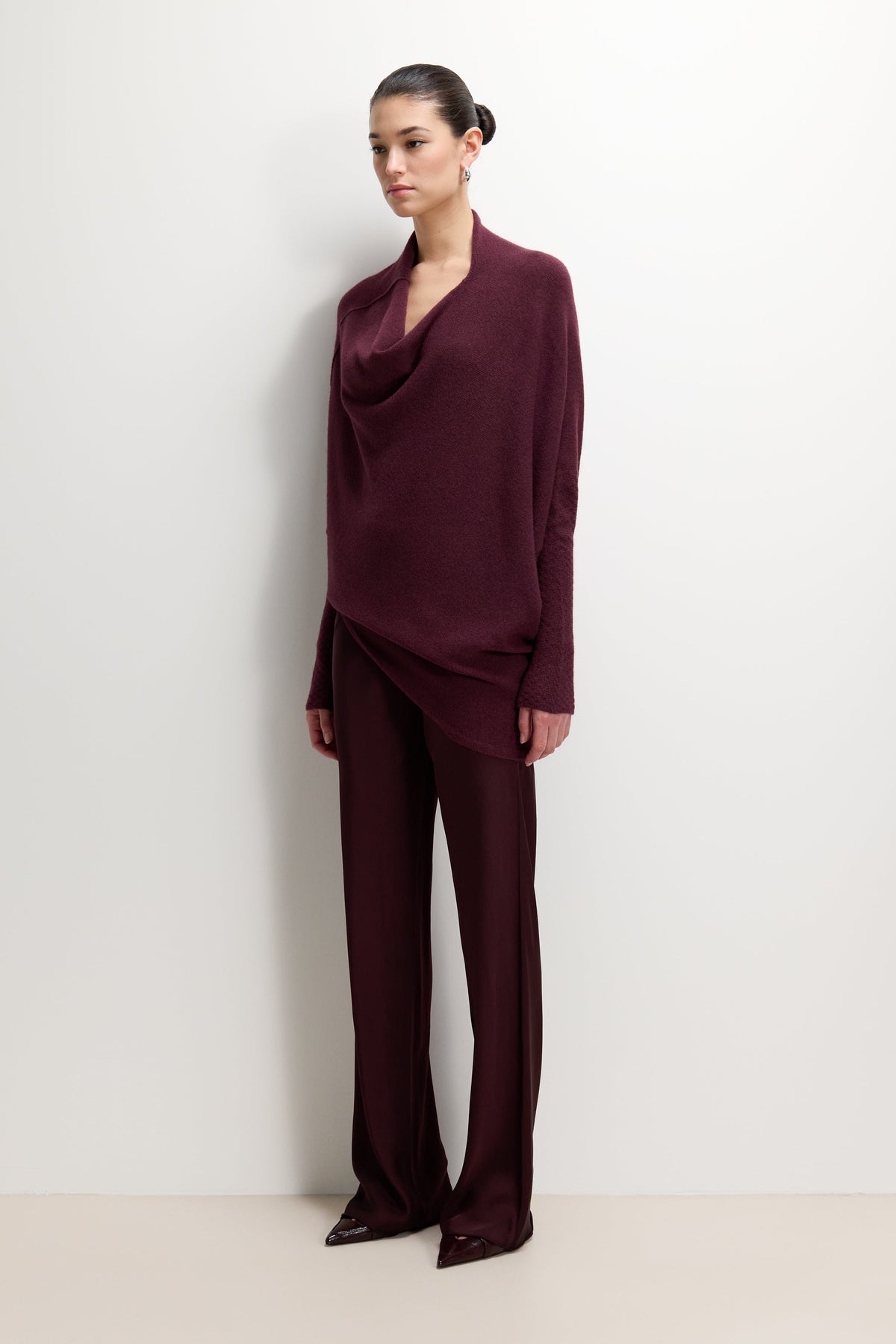 Women's Asymmetric Draped Top in Amethyst Plum, Seamless Knit