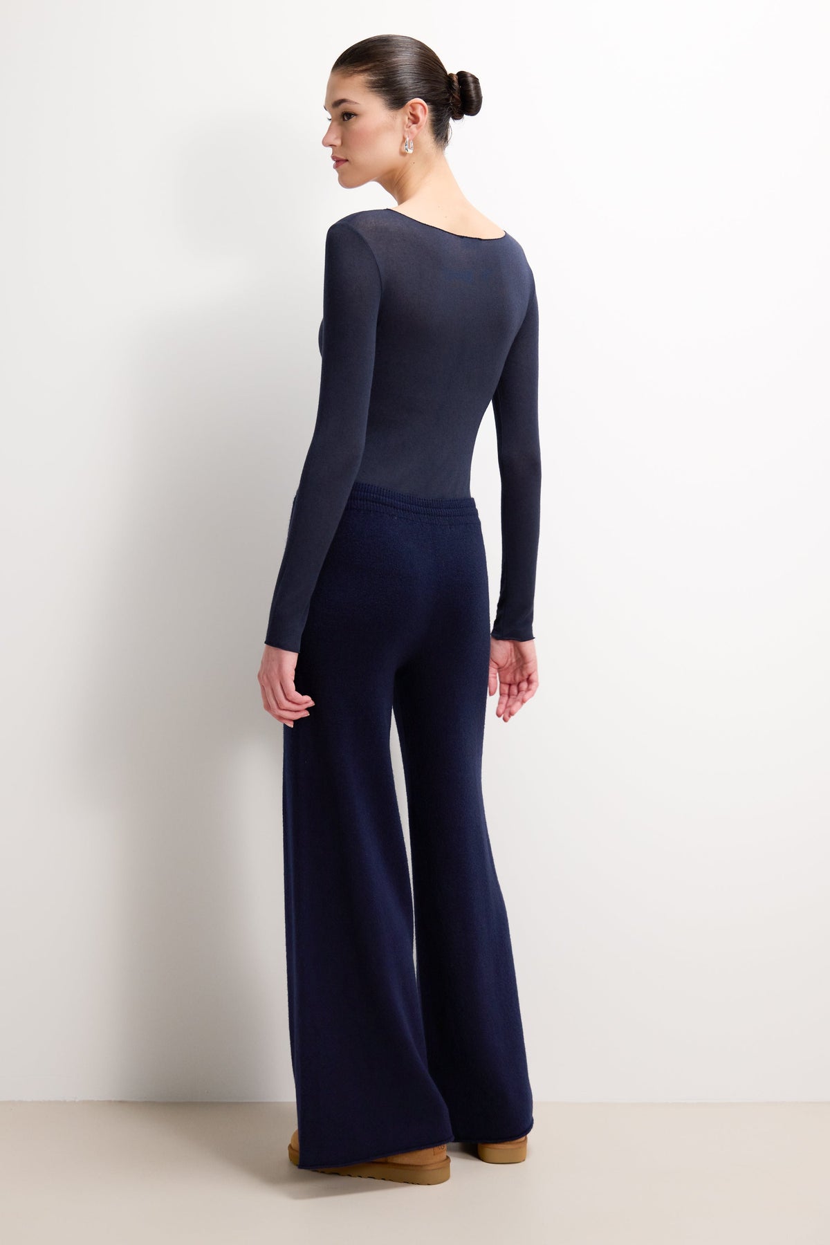 Women's Navy Boat Neck Top in Lightweight Modal-Cashmere Blend