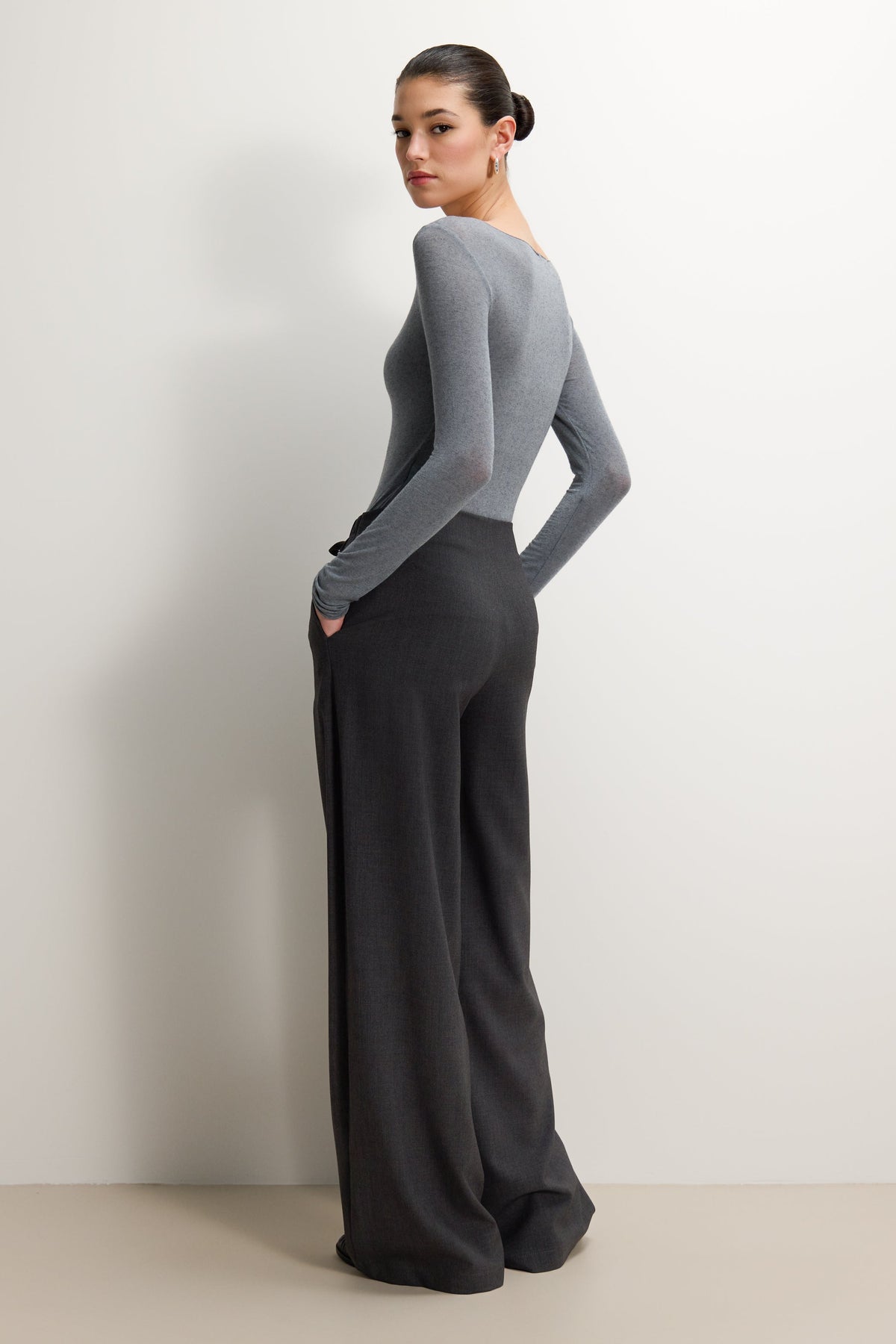 Women's Grey Melange Boat Neck Top in Lightweight Modal-Cashmere Blend