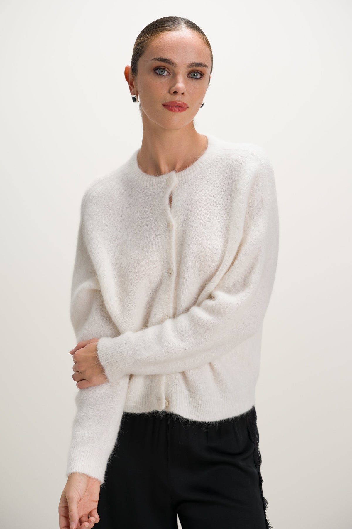 Women's Button-Up Cardigan Ivory Alpaca-Wool Blend