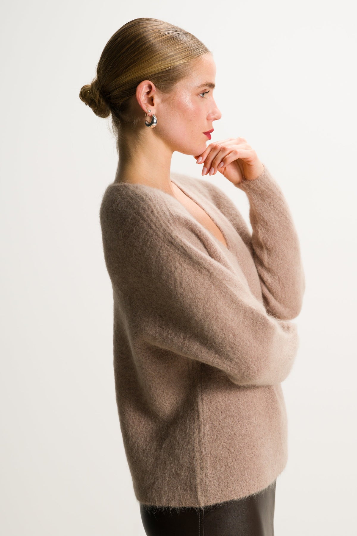 Women's V-Neck Sweater Toffee Brown Alpaca Blend