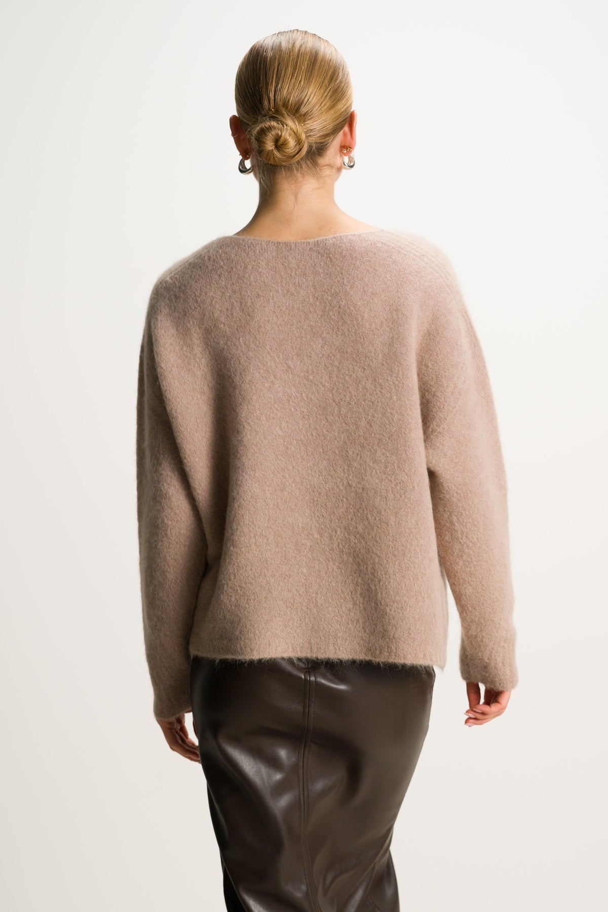 Women's V-Neck Sweater Toffee Brown Alpaca Blend