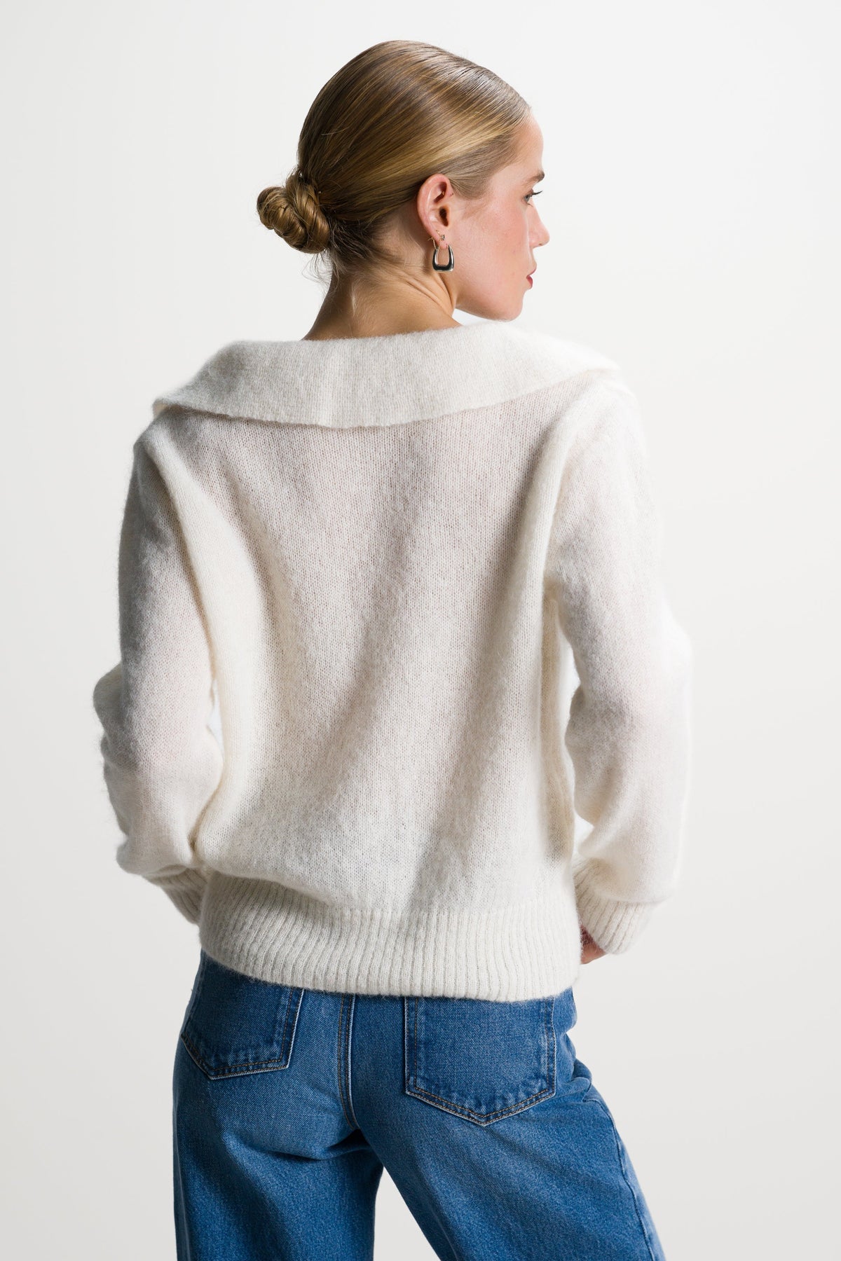 Women's Ivory Open Neck Sweater, Alpaca Blend Knitwear