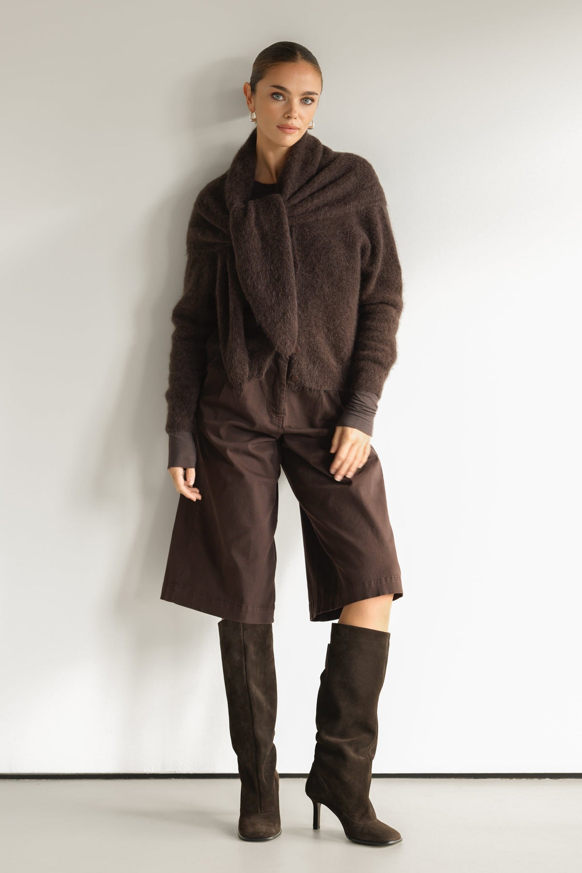 Women's Button-Up Cardigan Espresso Brown Alpaca-Wool Blend