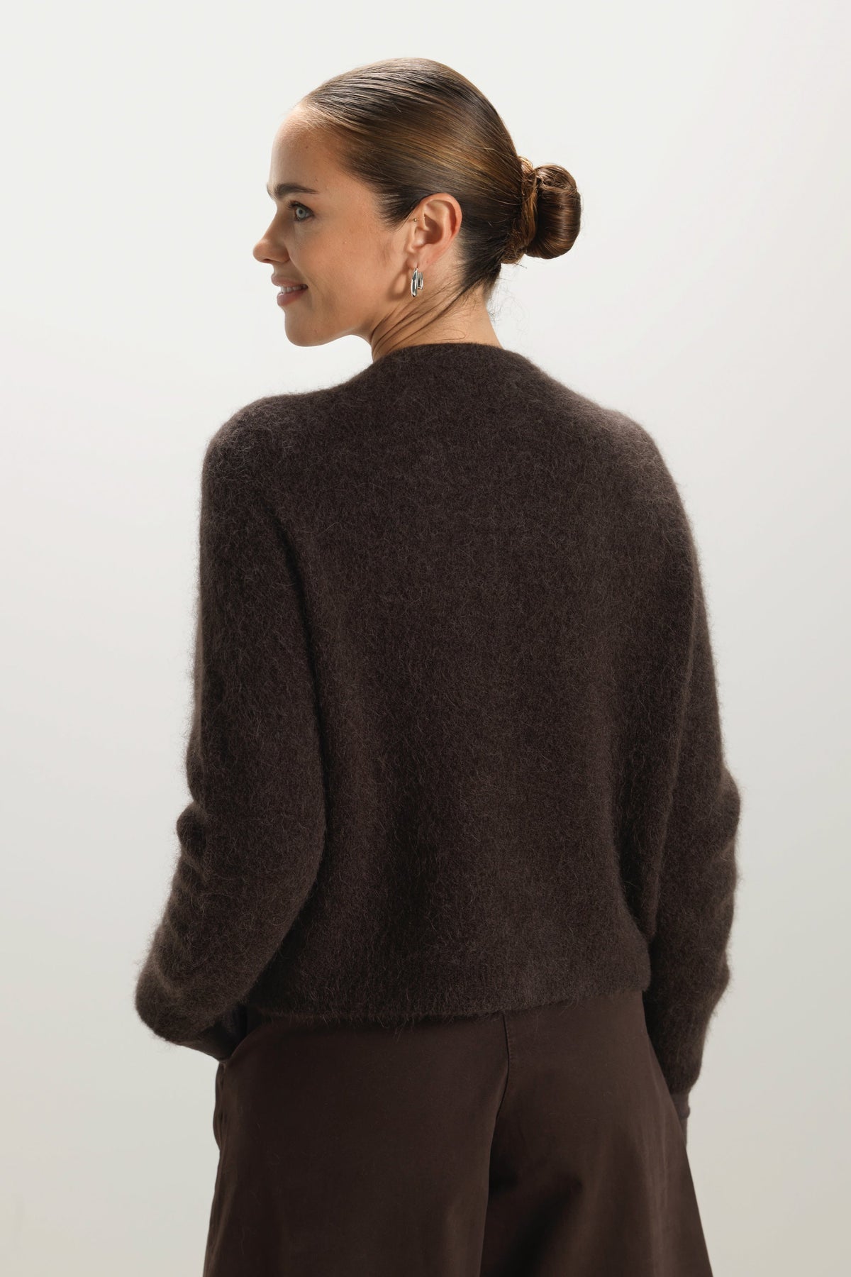 Women's Button-Up Cardigan Espresso Brown Alpaca-Wool Blend