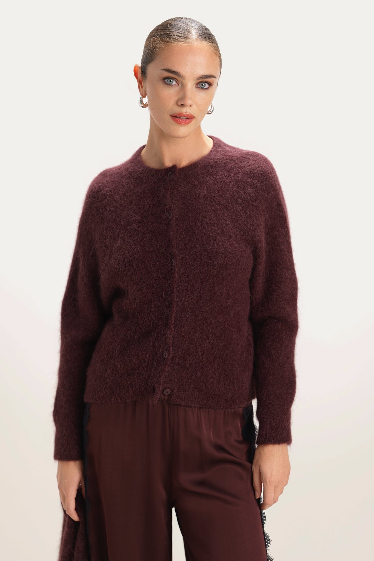 Women's Button-Up Cardigan Amethyst Plum Alpaca-Wool Blend