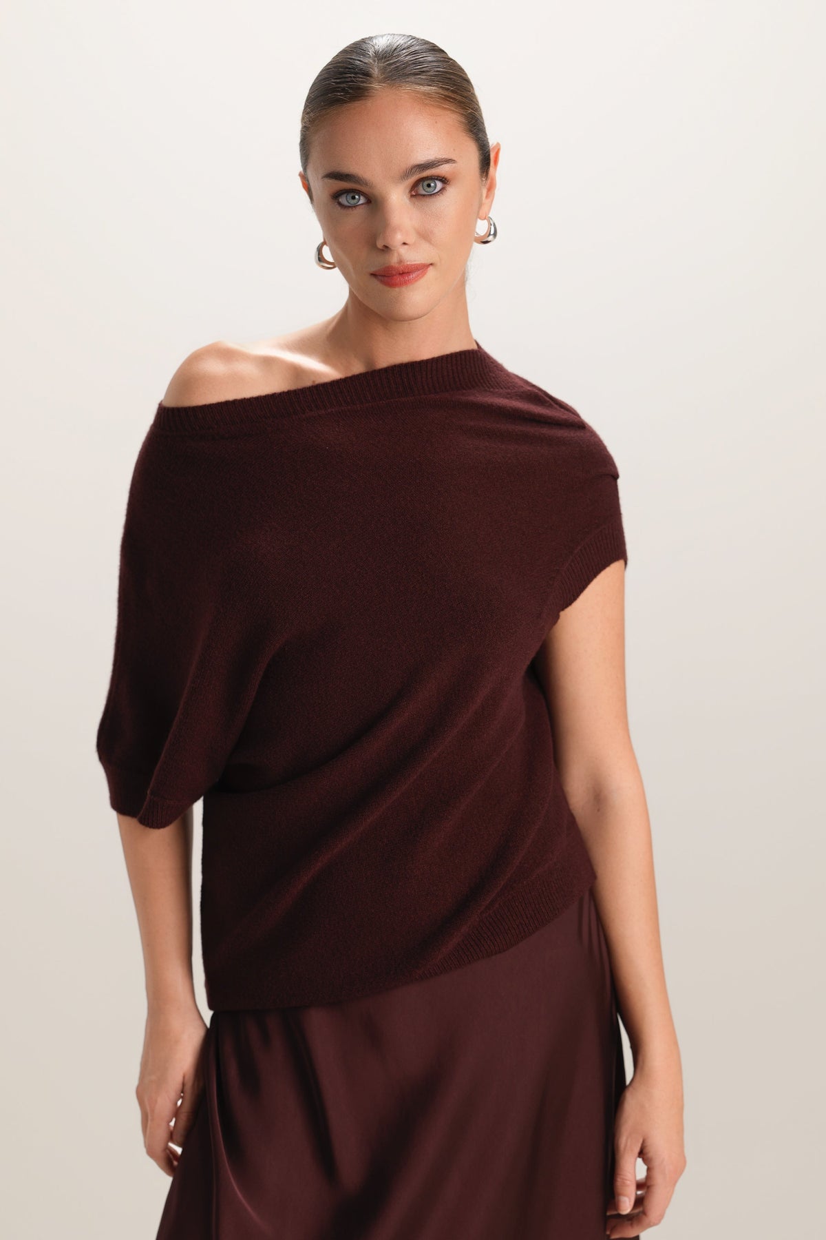 Women's Asymmetric Knit Sweater Plum