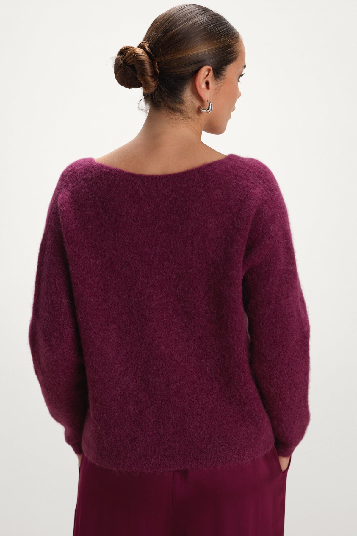 Women's V-Neck Sweater Burgundy Alpaca Blend