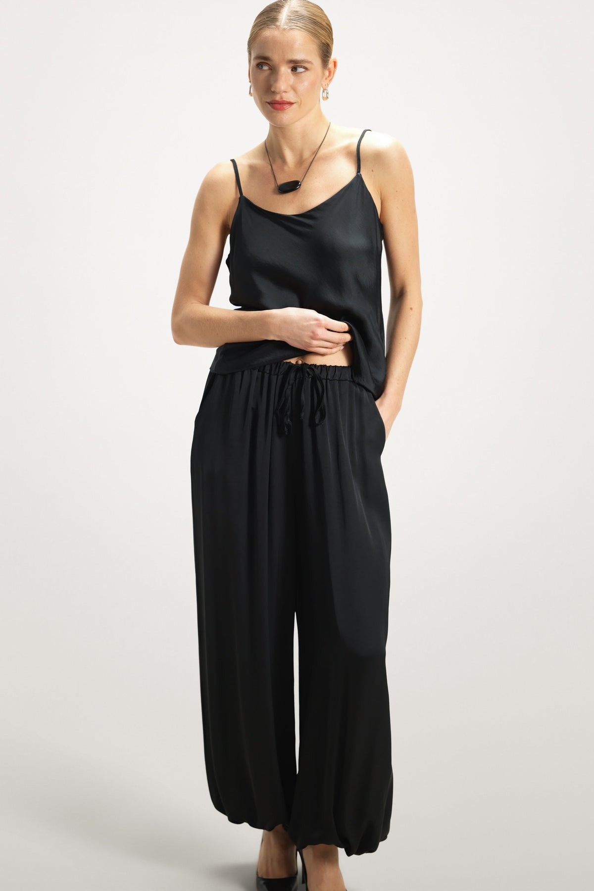 Women’s Black Balloon Satin Trousers