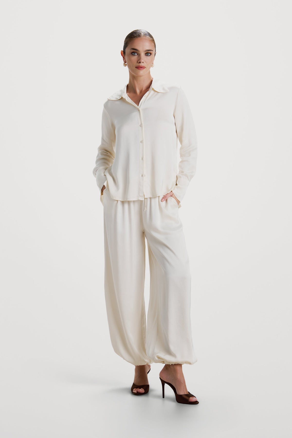 Women’s Ivory Balloon Satin Trousers