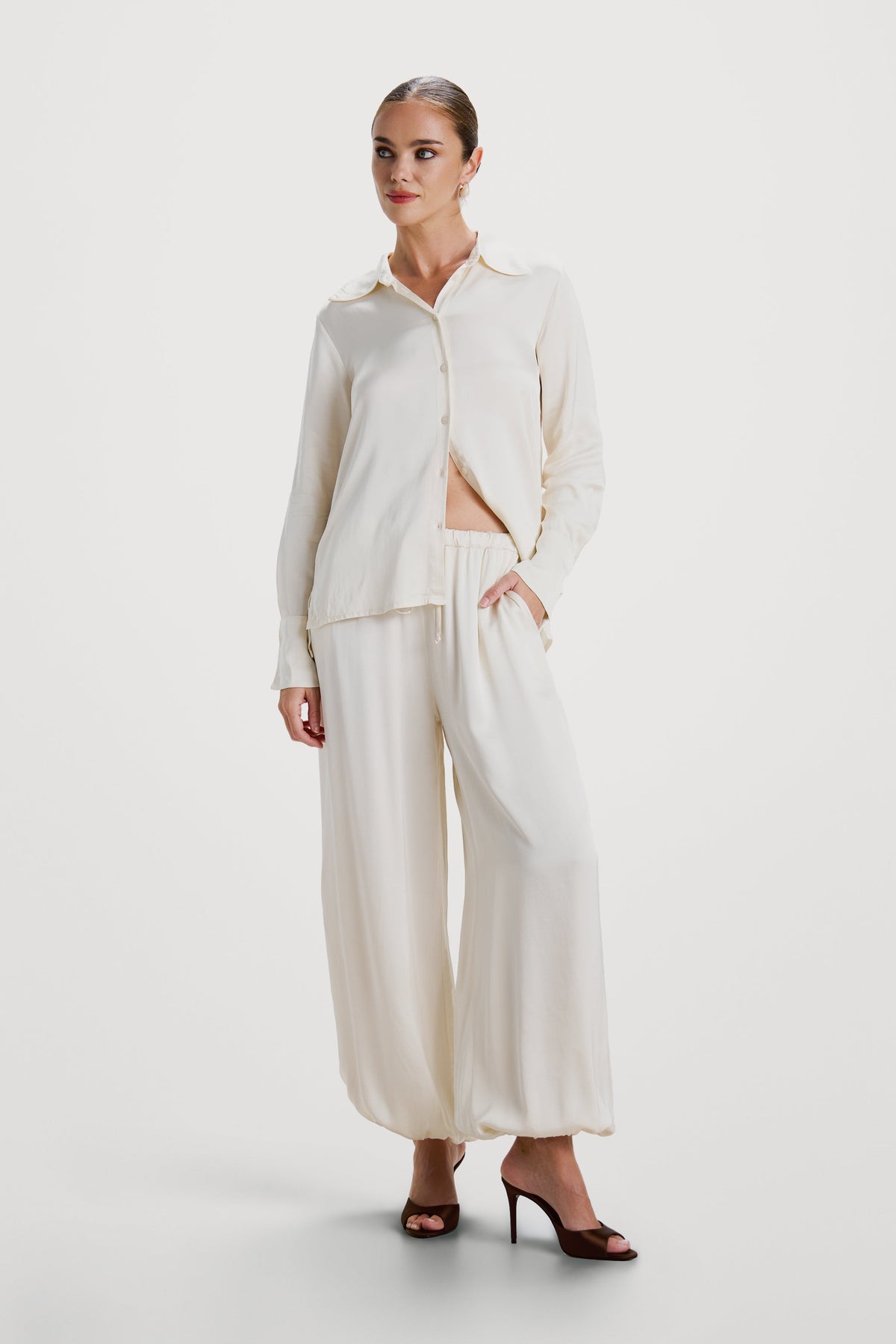 Women’s Ivory Balloon Satin Trousers