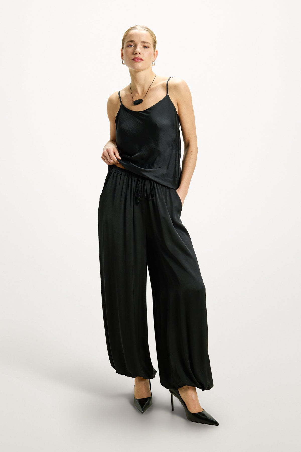 Women’s Black Balloon Satin Trousers