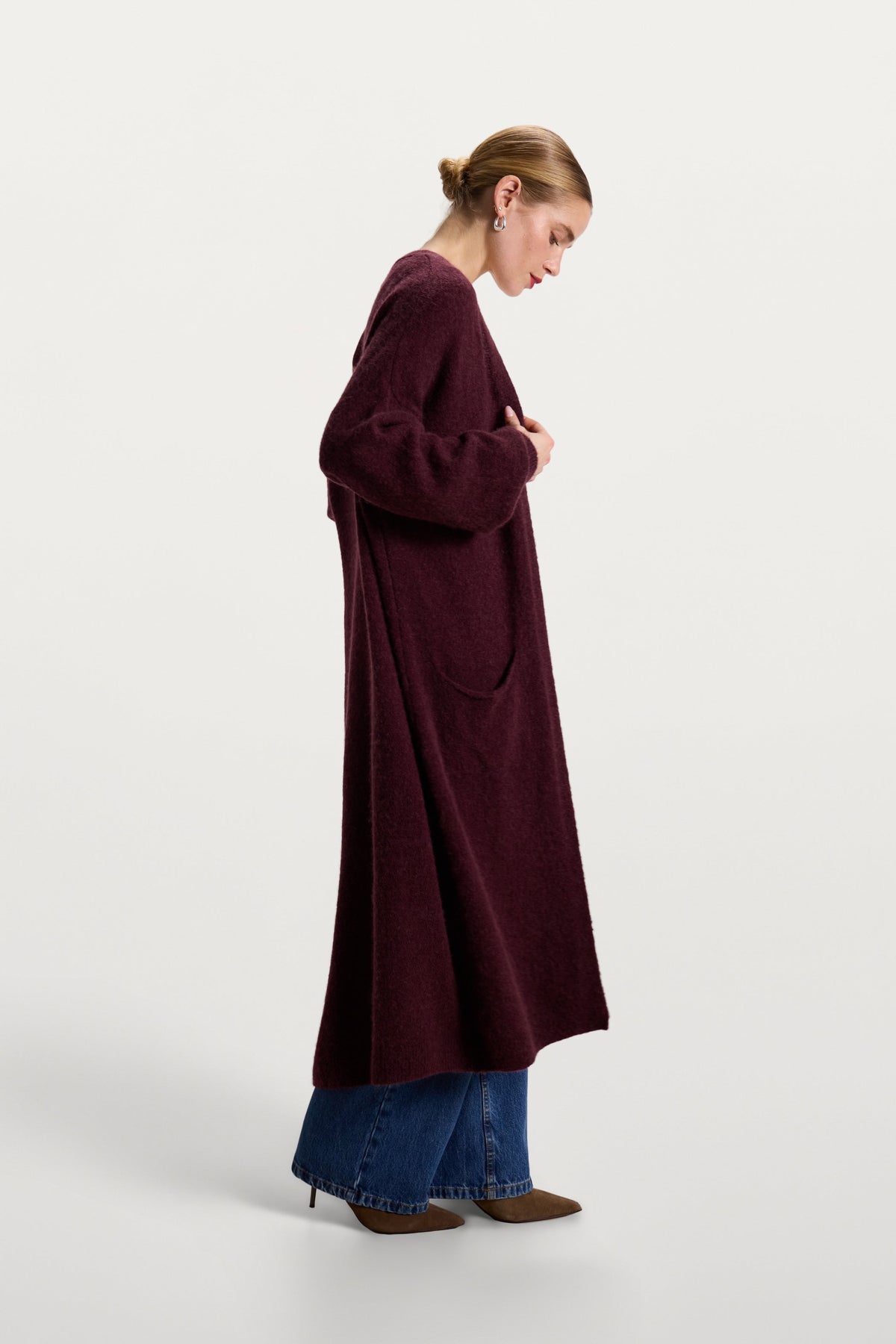 Women's Open Cardigan Amethyst Plum Alpaca Blend