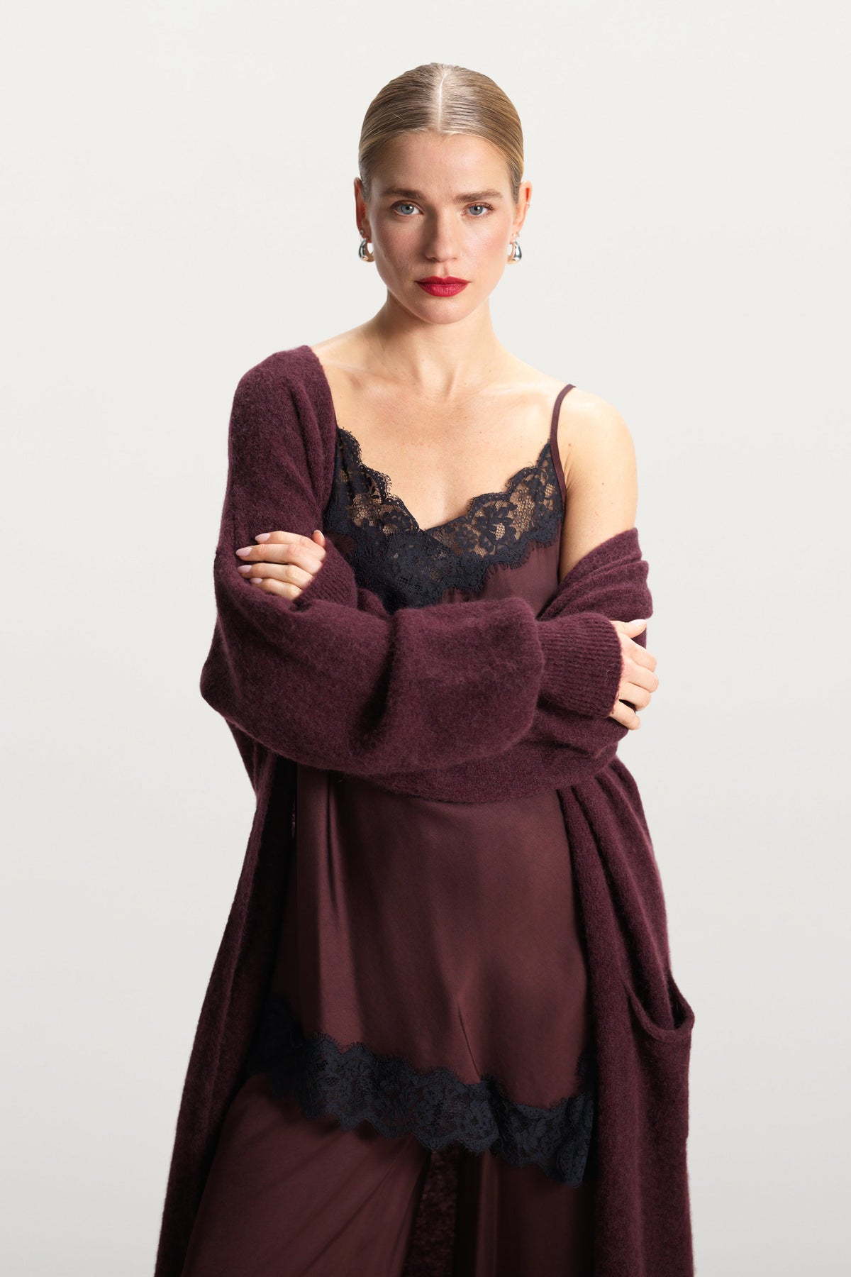 Women's Open Cardigan Amethyst Plum Alpaca Blend