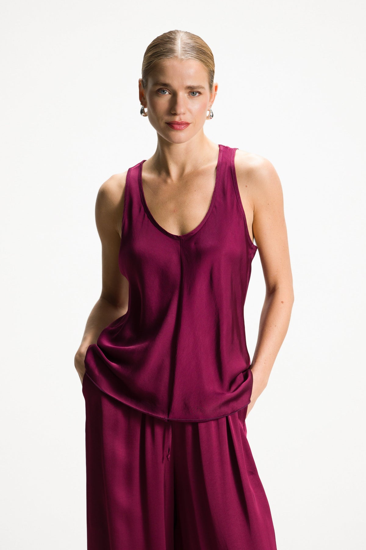 Women's Burgundy Satin Vest Top