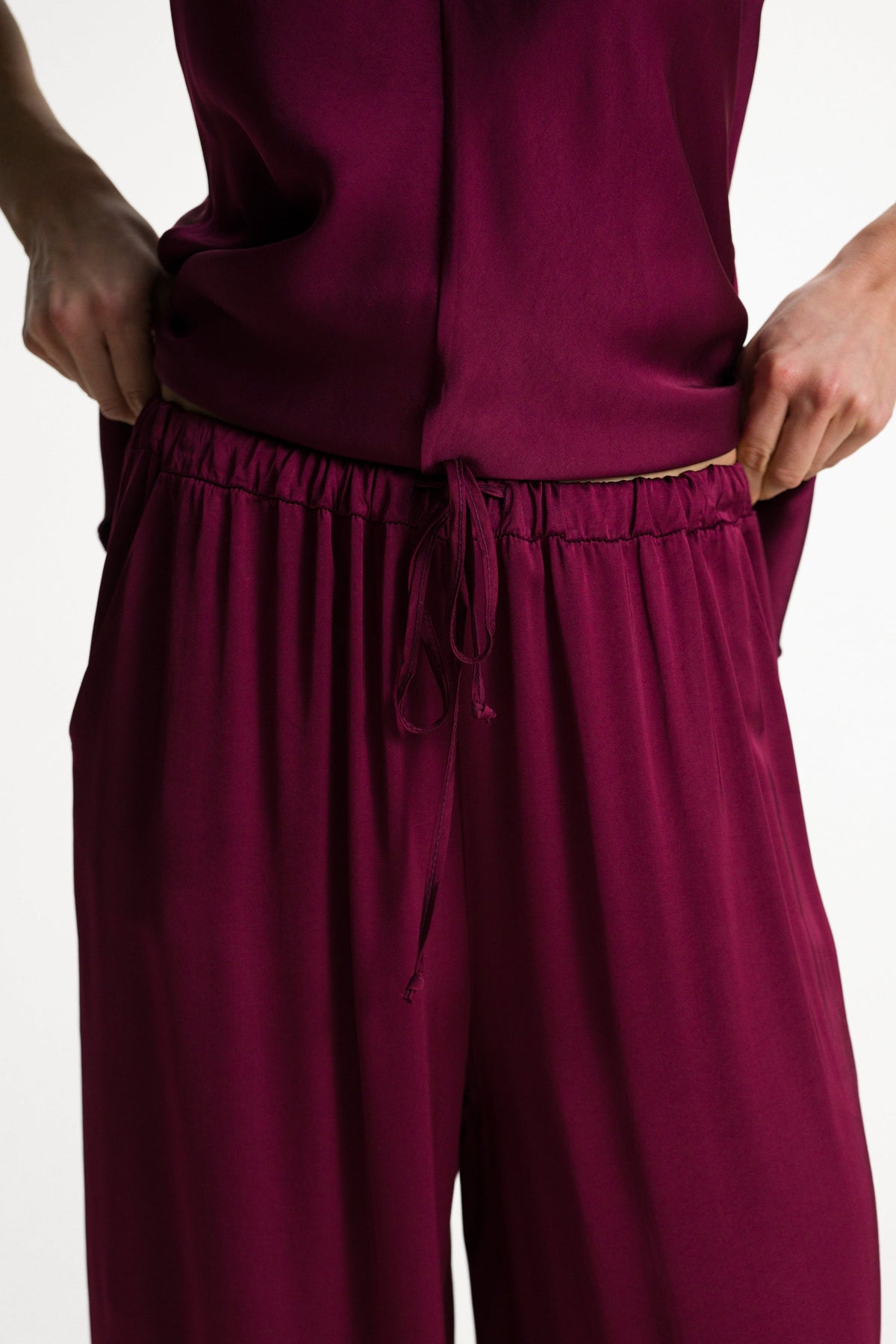 Women’s Burgundy Balloon Satin Trousers