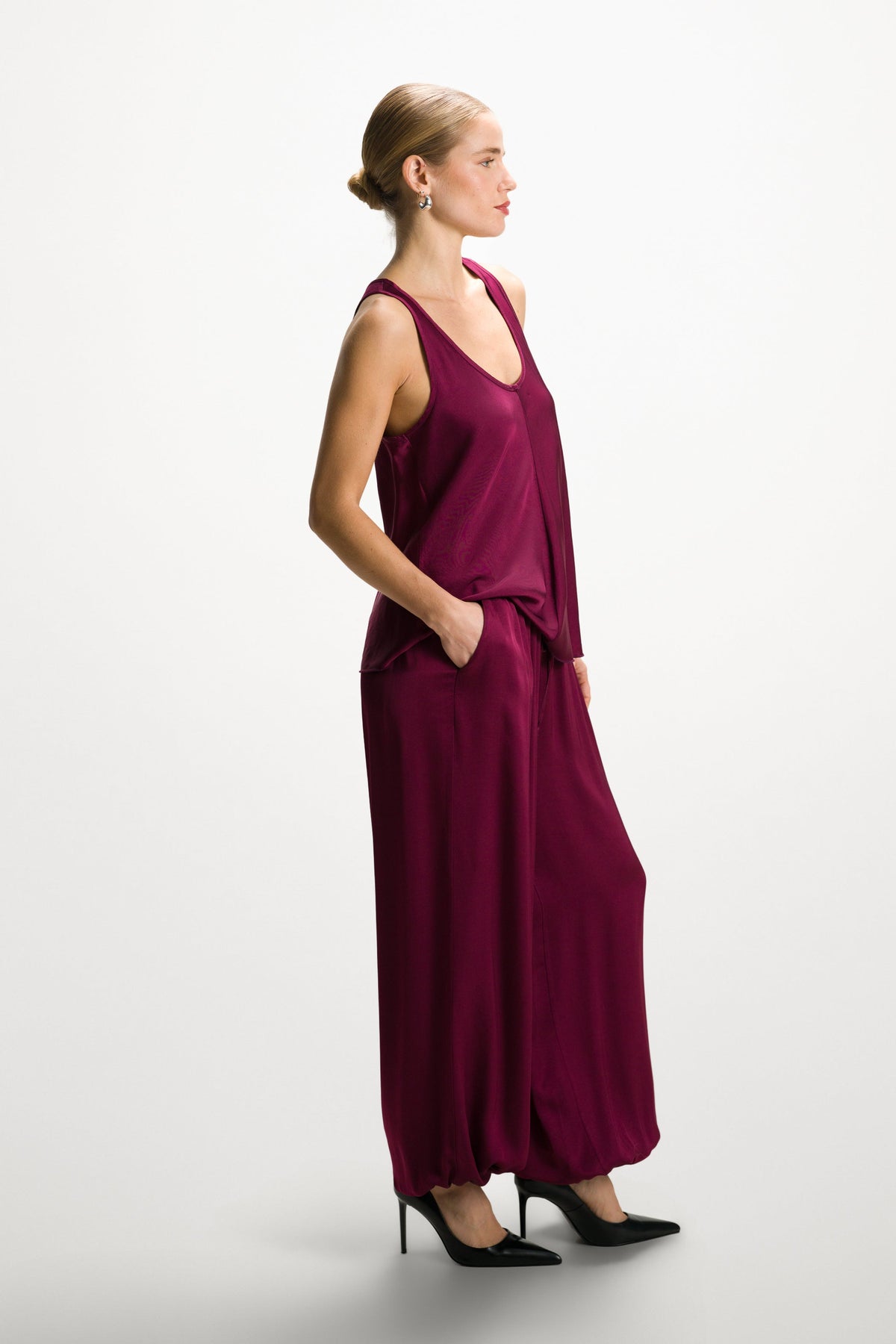 Women's Burgundy Satin Vest Top