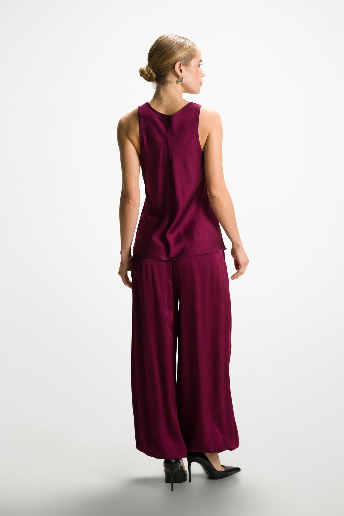 Women’s Burgundy Balloon Satin Trousers