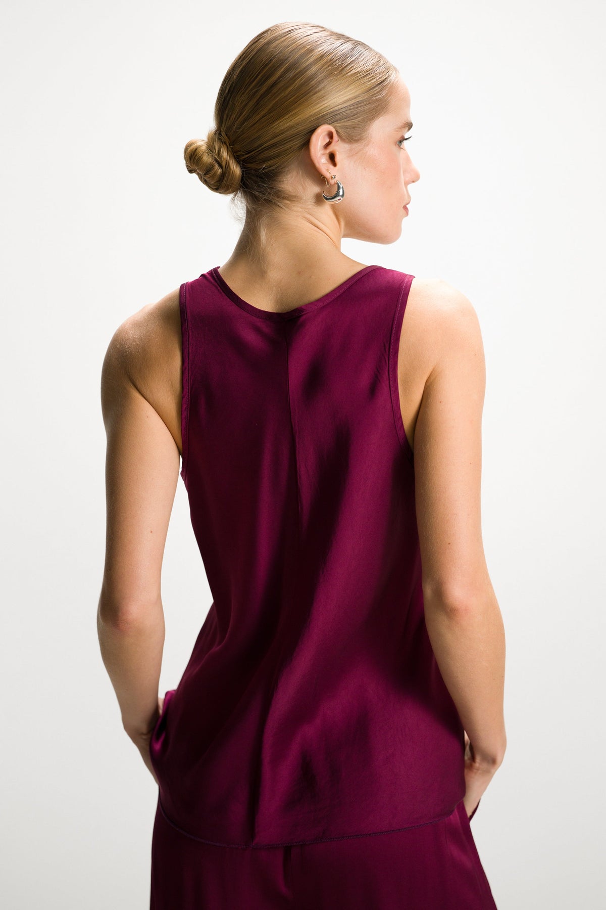 Women's Burgundy Satin Vest Top