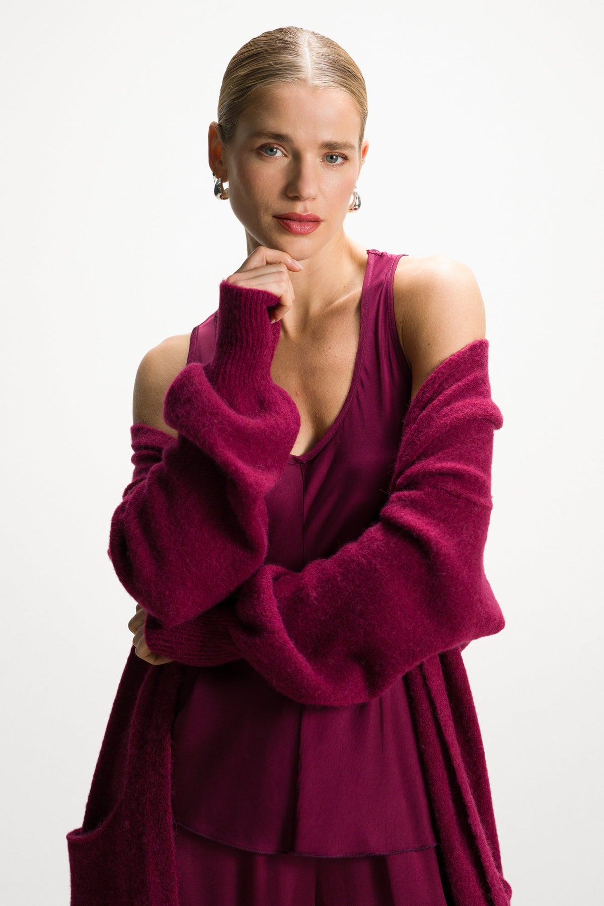 Women's Open Cardigan Burgundy Alpaca Blend
