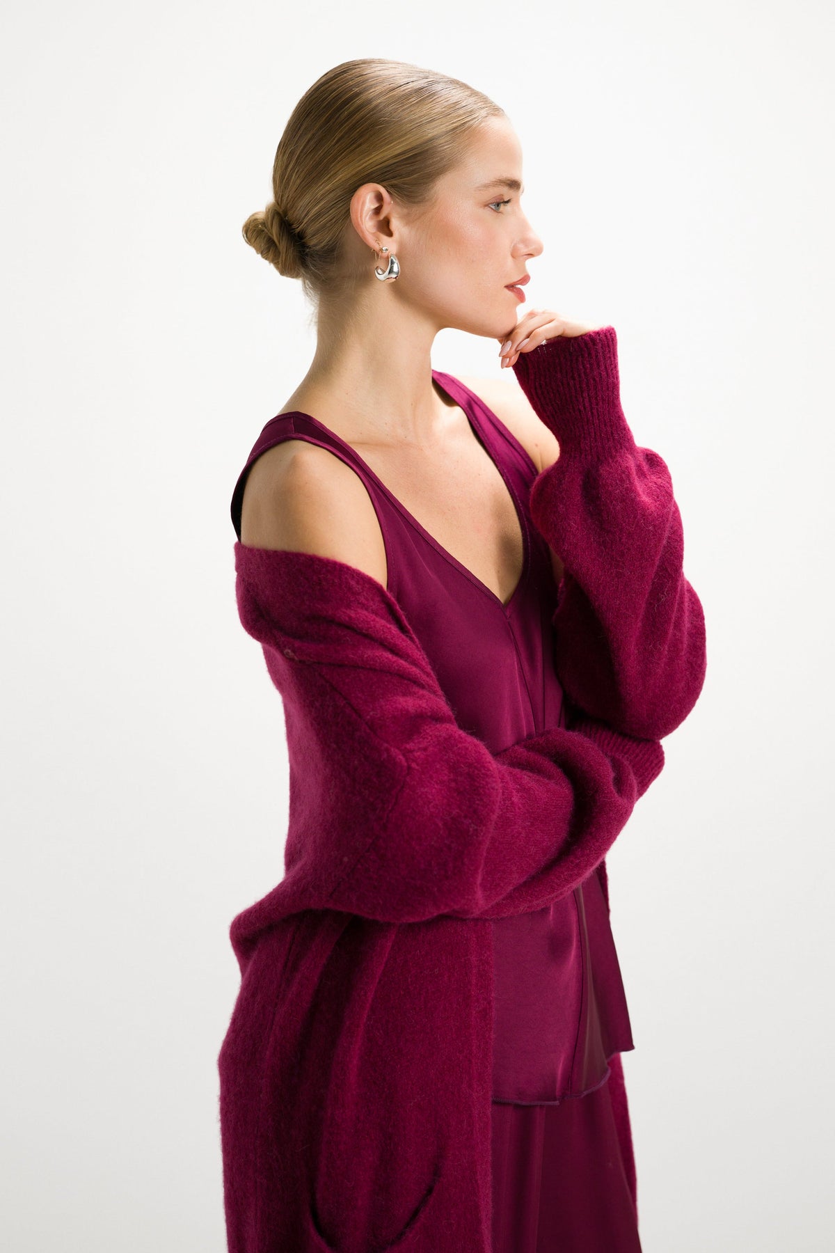 Women's Open Cardigan Burgundy Alpaca Blend