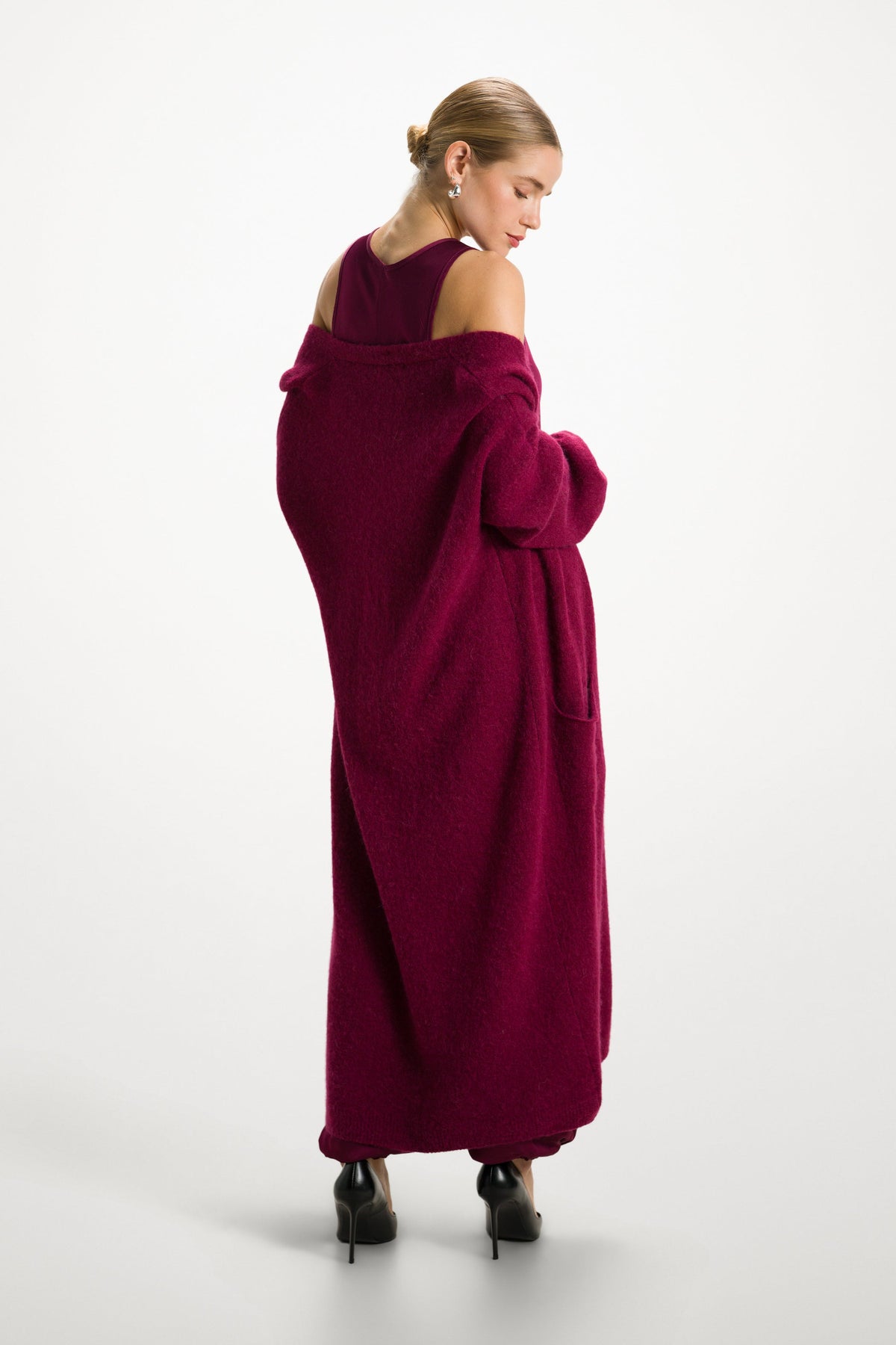 Women's Open Cardigan Burgundy Alpaca Blend