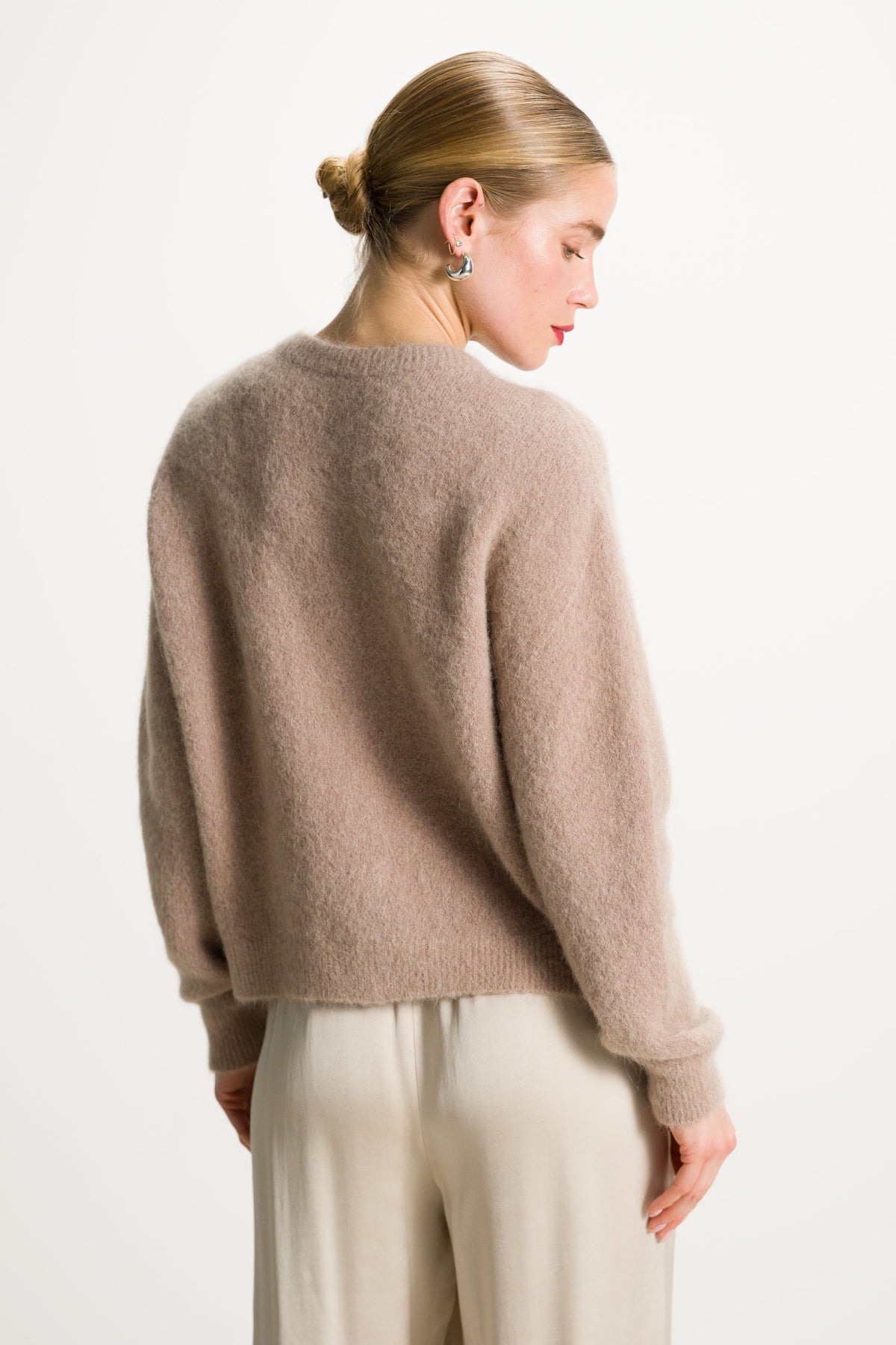 Women's Button-Up Cardigan Taupe Alpaca-Wool Blend