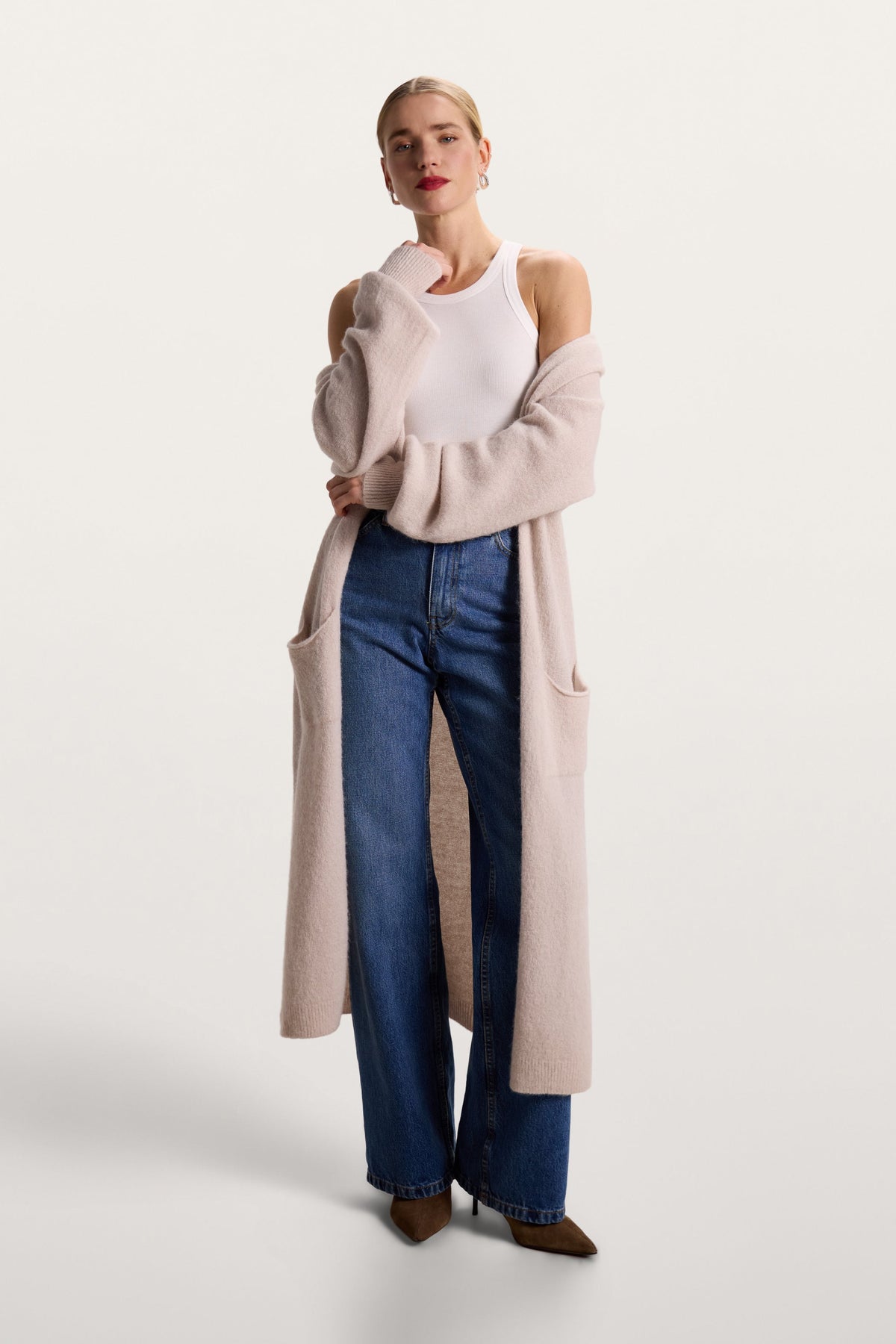 Women's Open Cardigan Beige Alpaca Blend