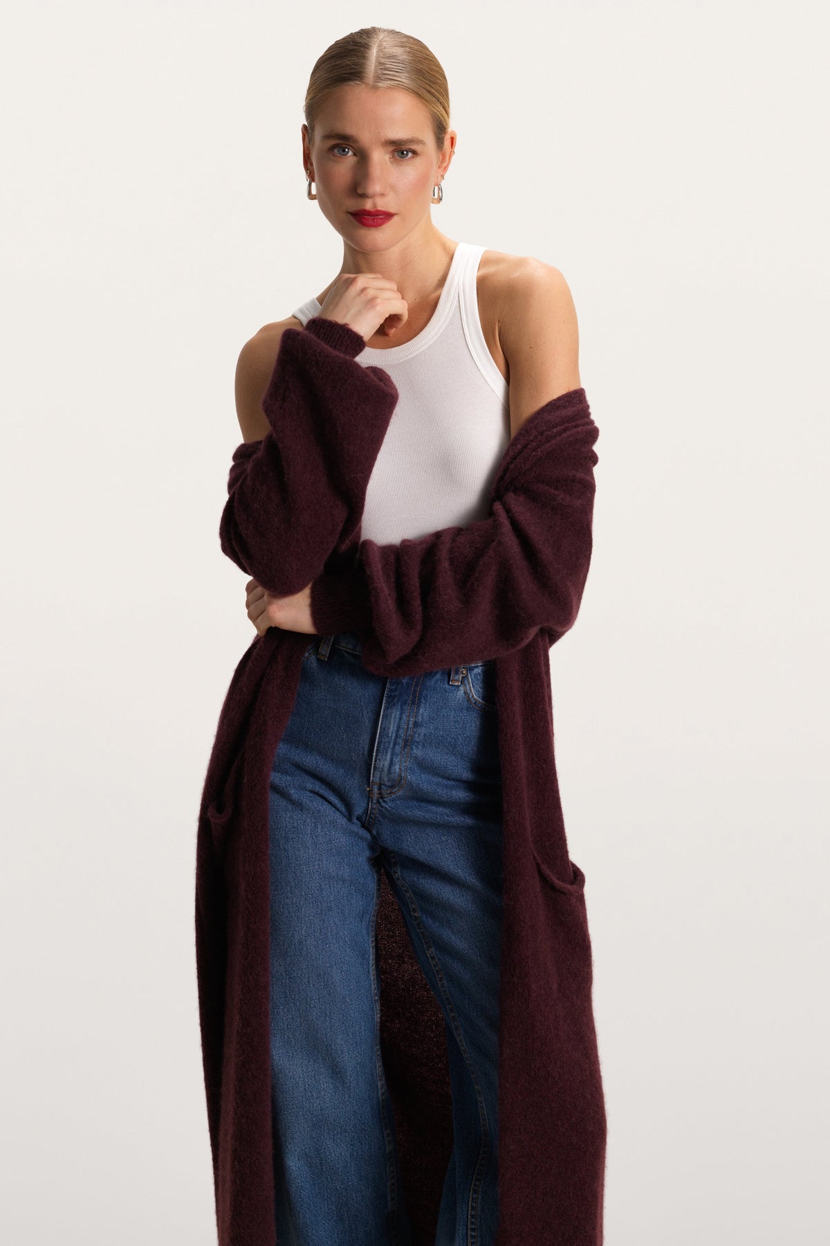 Women's Open Cardigan Amethyst Plum Alpaca Blend