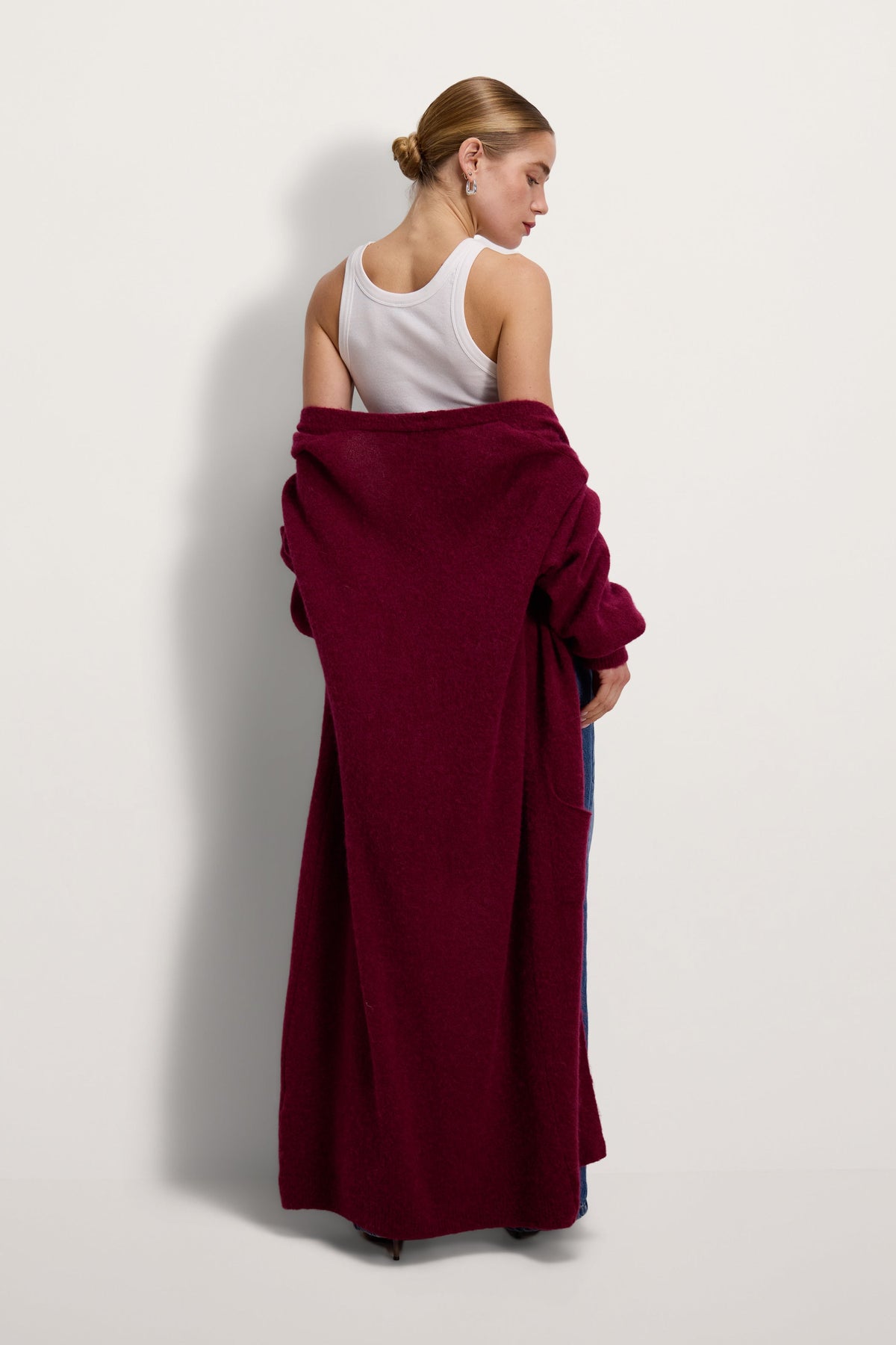 Women's Open Cardigan Burgundy Alpaca Blend
