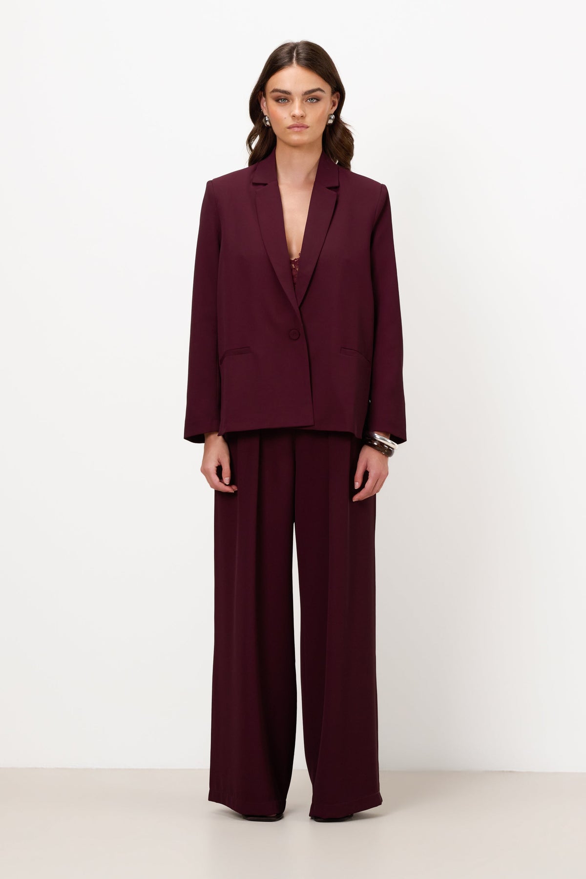 Women’s Burgundy Pleated Trousers with Elastic Waist
