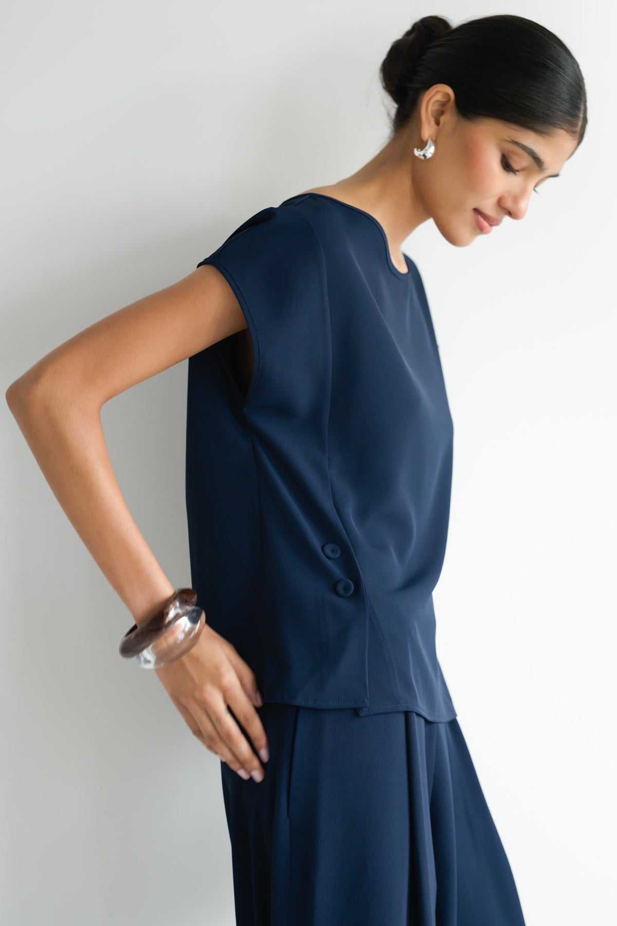 Women's Button-Front Top in Navy Blue