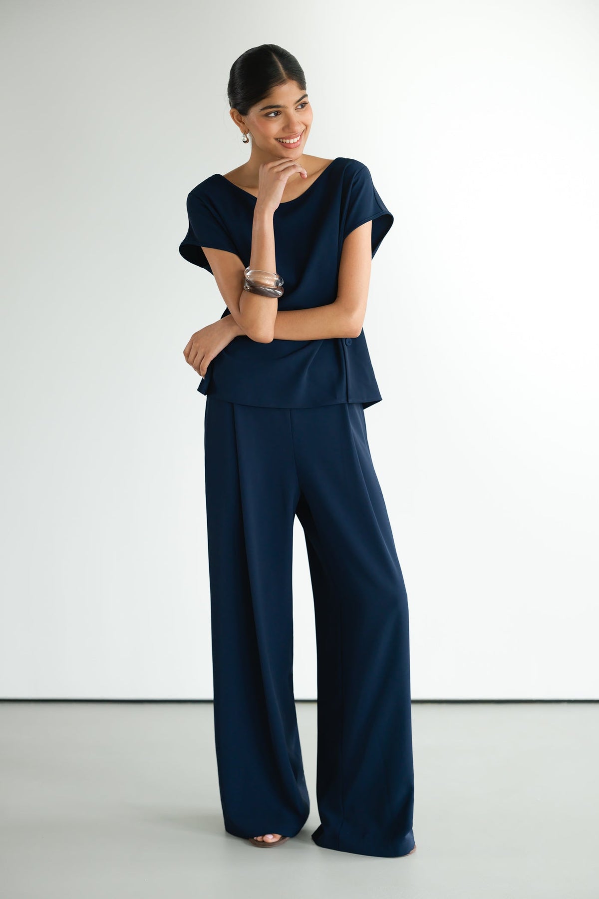 Women's Button-Front Top in Navy Blue