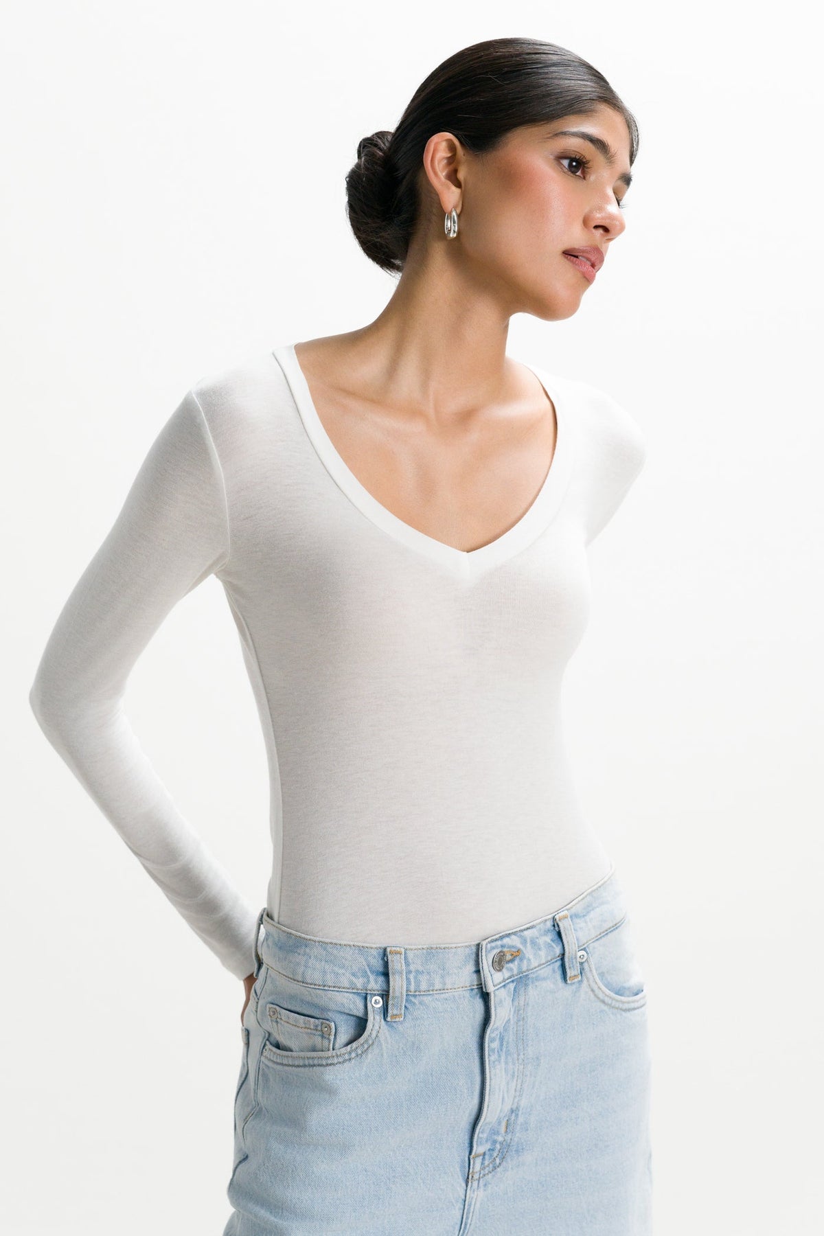 Women's White V-Neck Lightweight Top