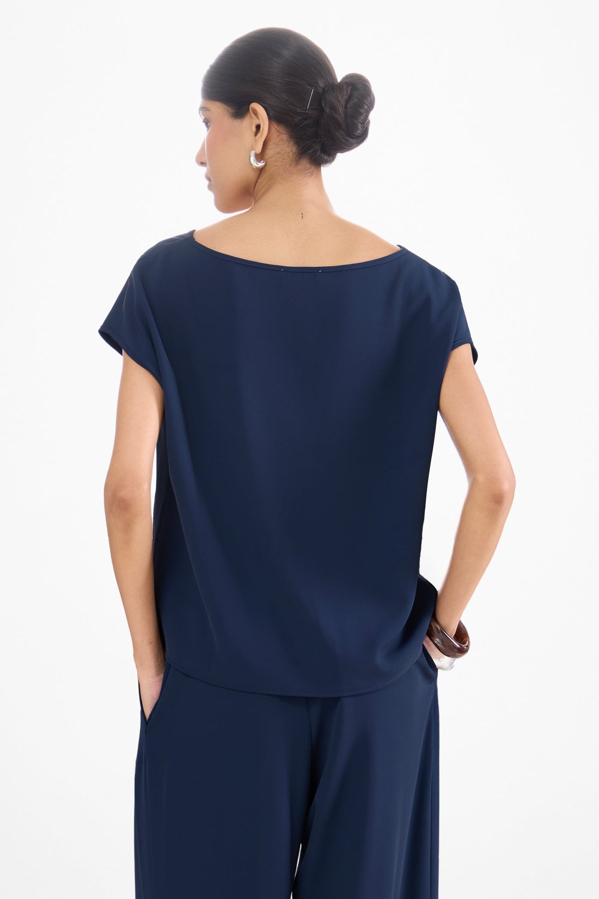 Women's Button-Front Top in Navy Blue