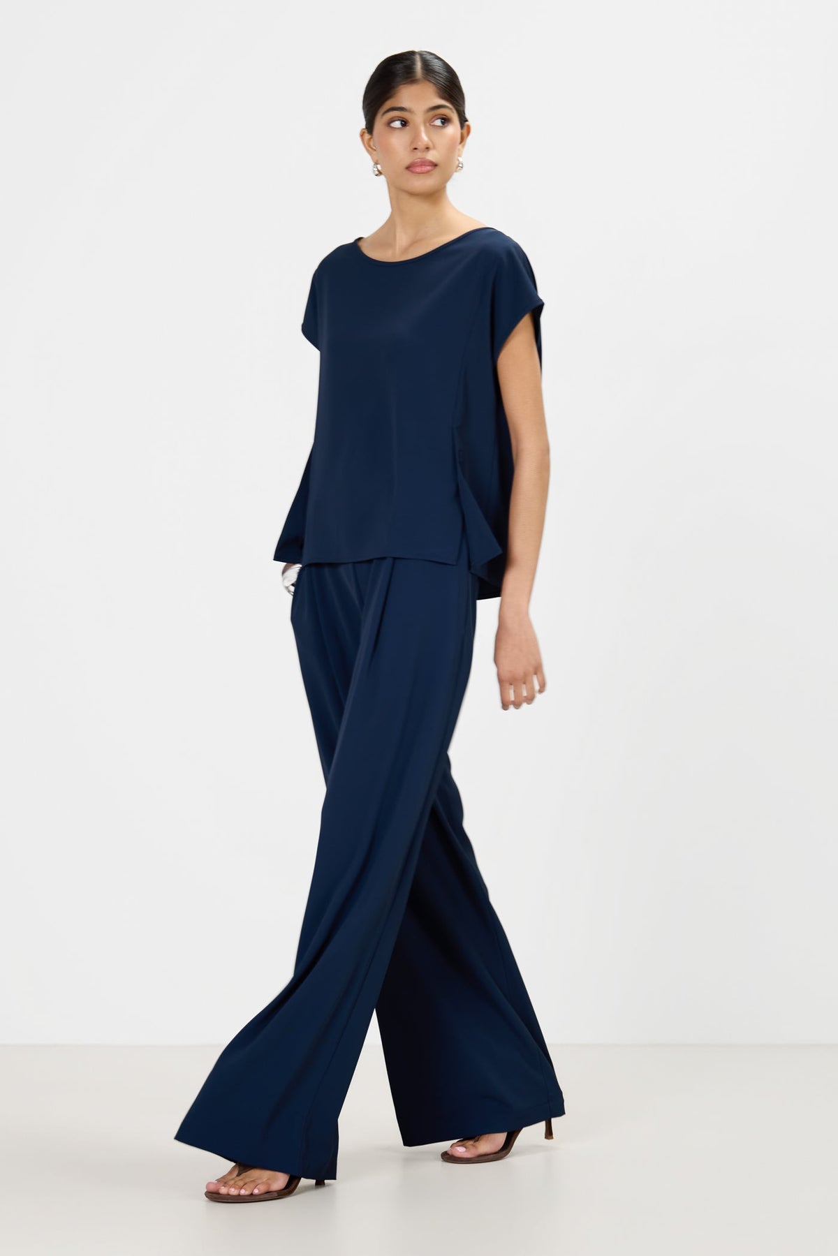 Women's Button-Front Top in Navy Blue