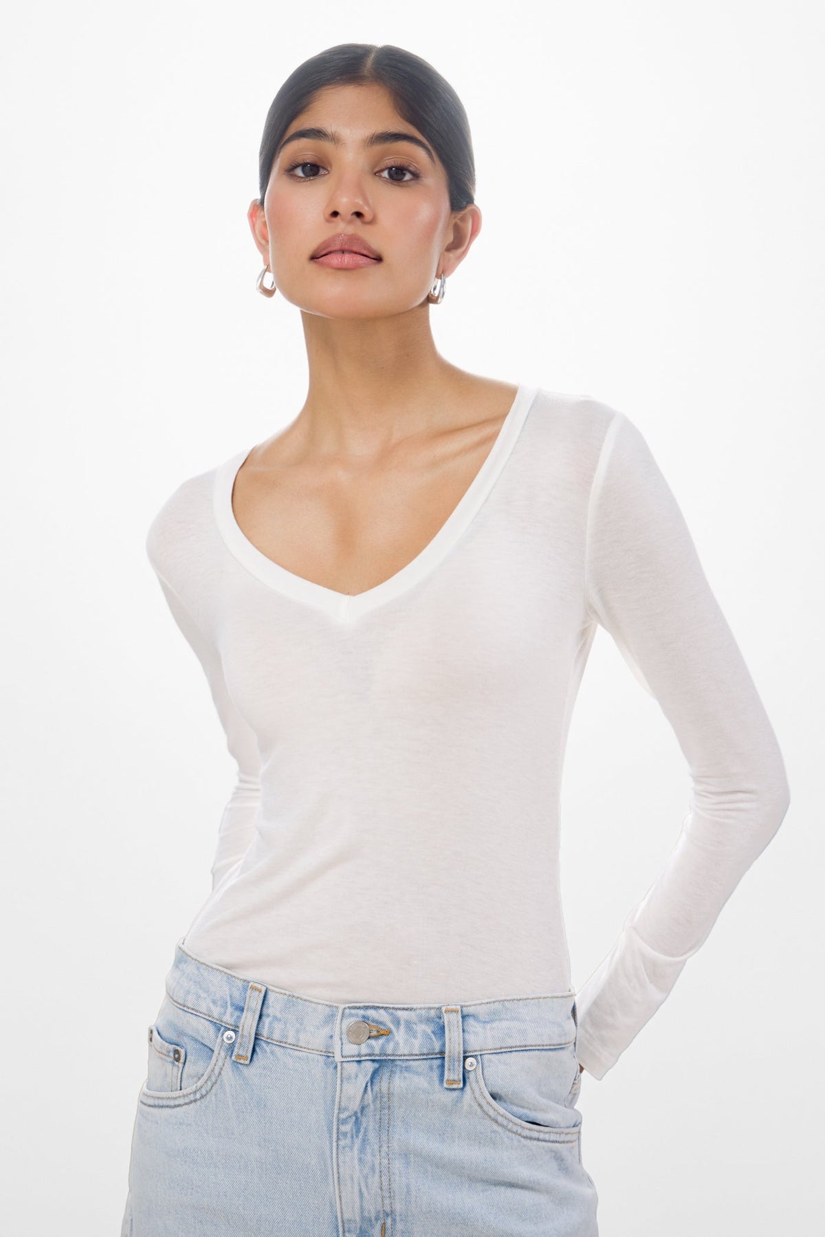 Women's White V-Neck Lightweight Top