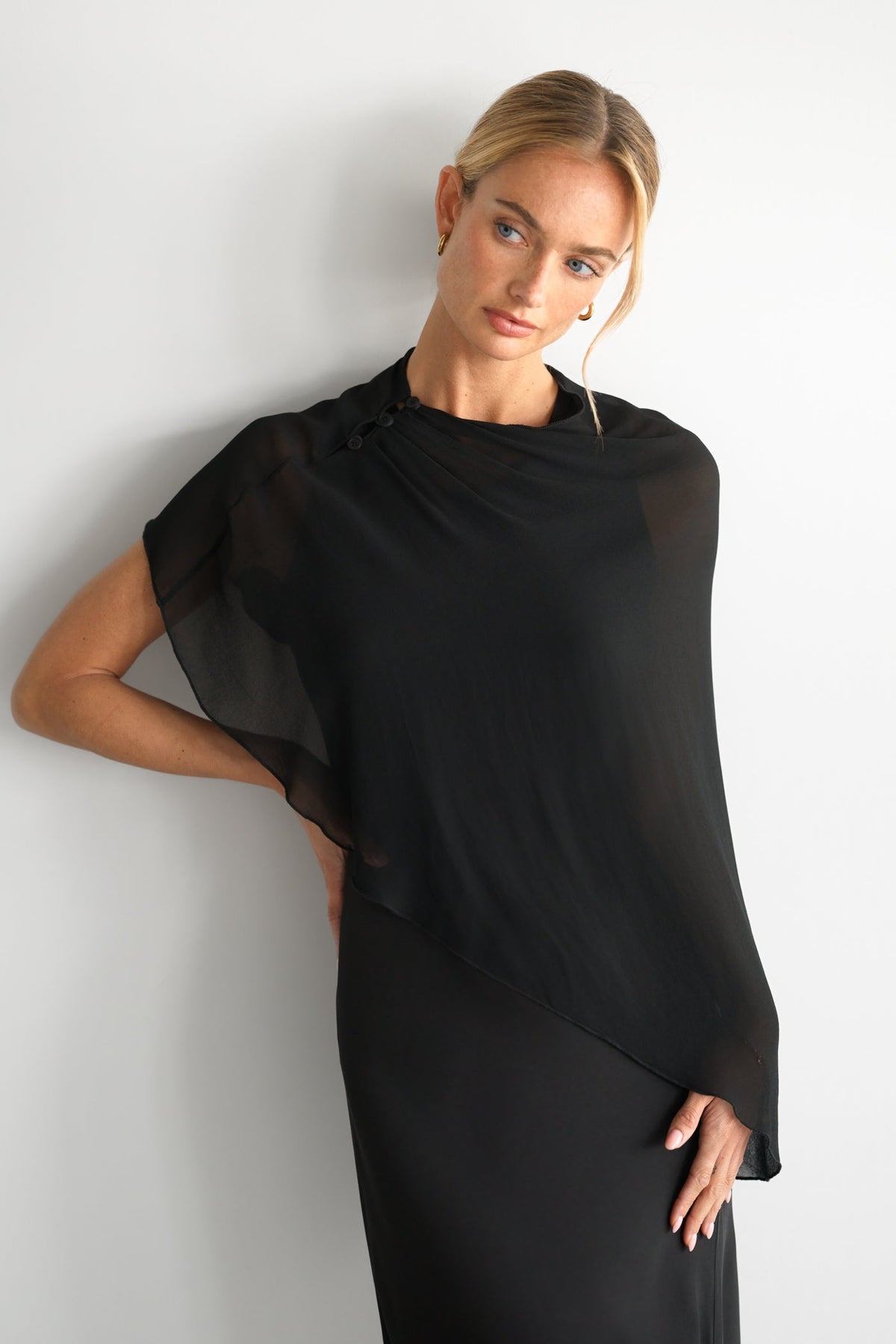 Women's Asymmetric Poncho in Black