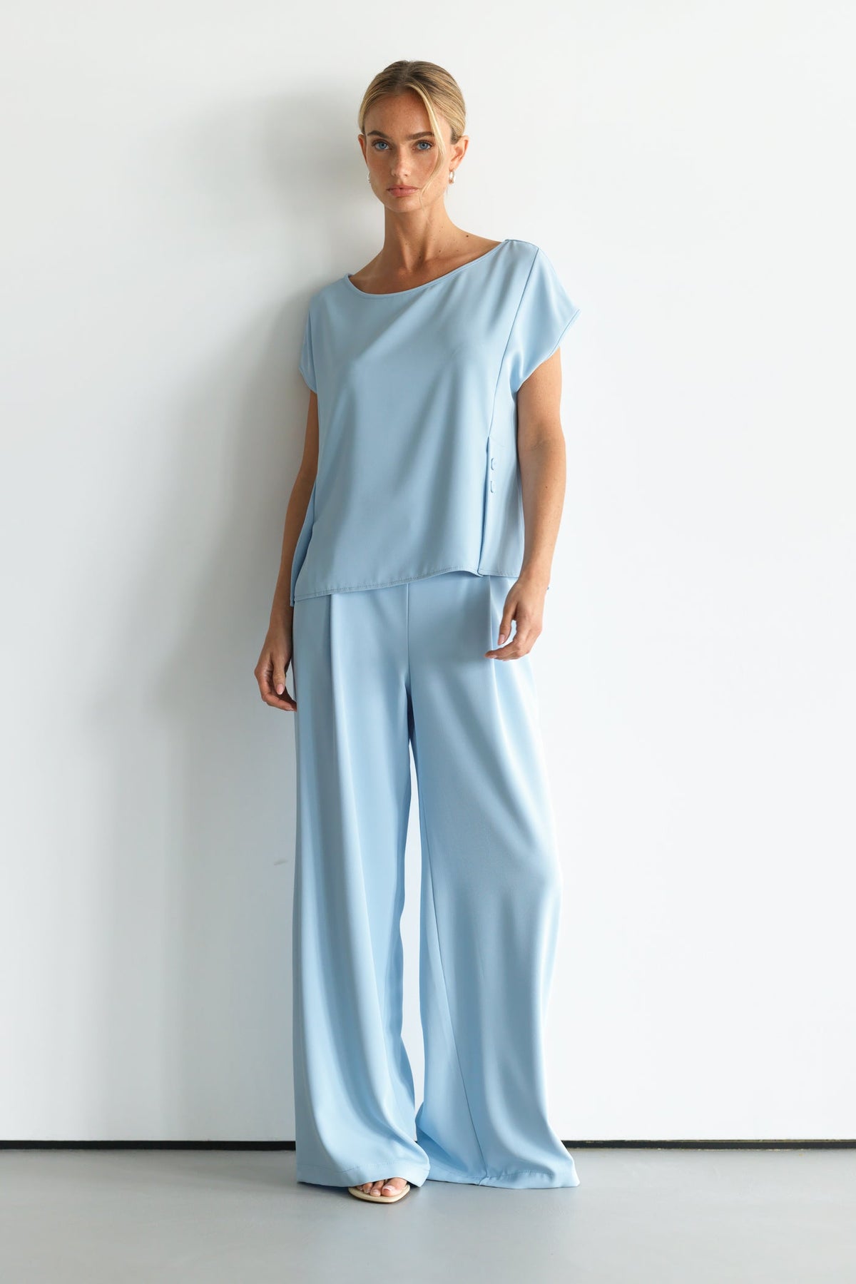 Women's Button-Front Top in Dusty Blue