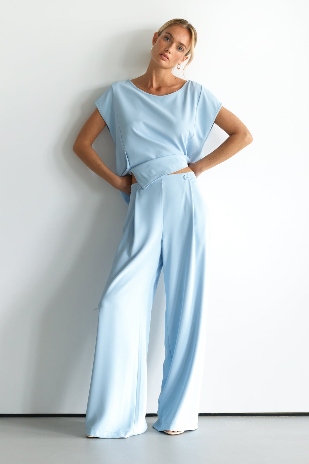Women's Button-Front Top in Dusty Blue