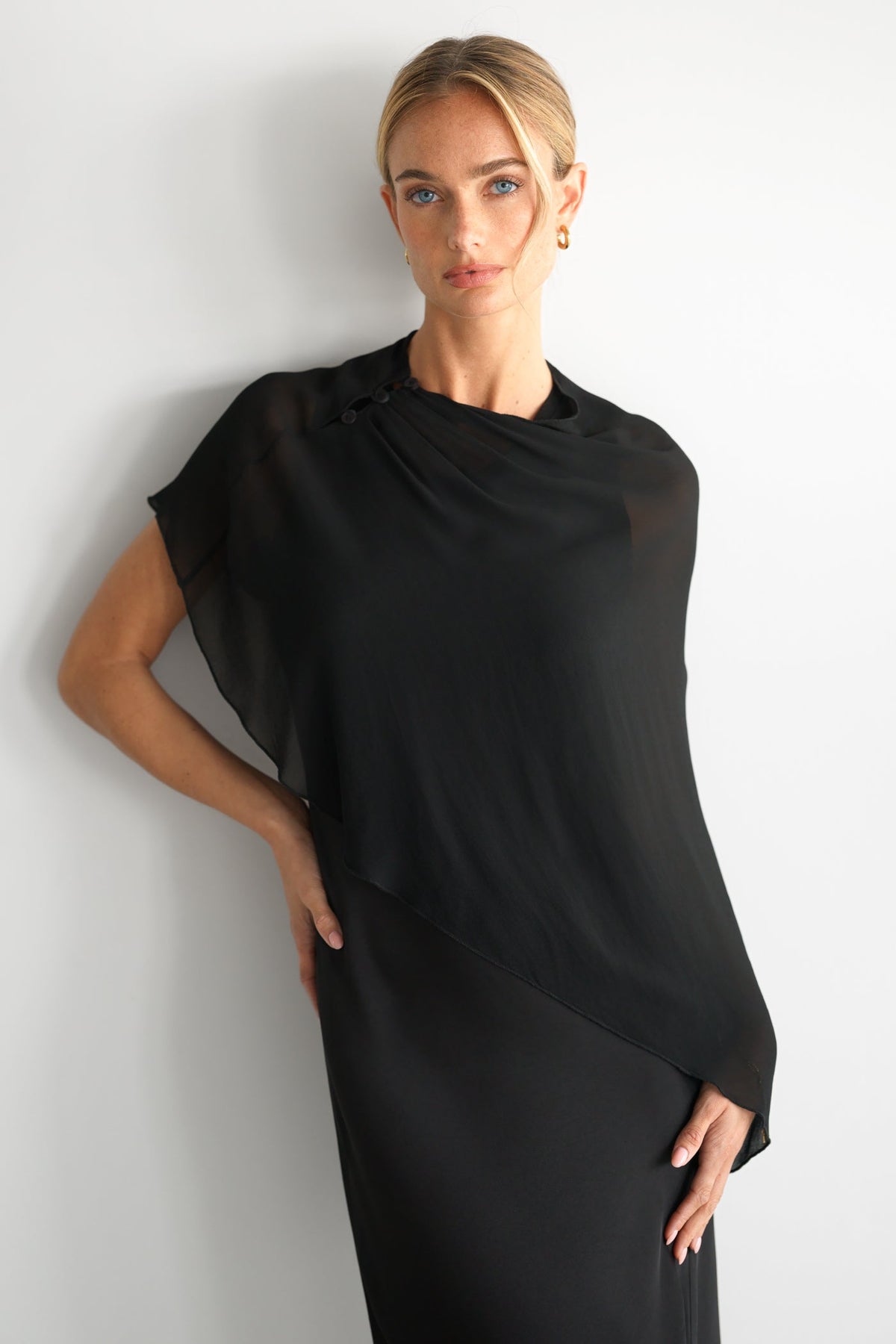 Women's Asymmetric Poncho in Black