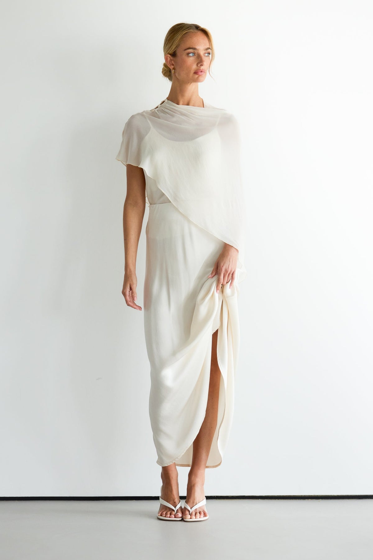 Women's Asymmetric Poncho in Ivory