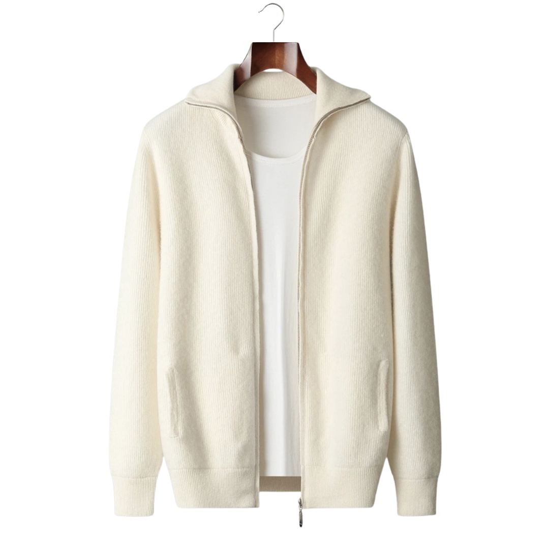 BELMONT WOOL RIBBED ZIPPER CARDIGAN