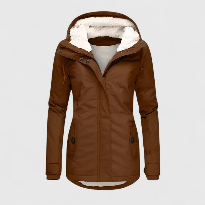 Women's Long Waterproof Winter Jacket with Hood, Warm Lined, Cold-Weather Coat