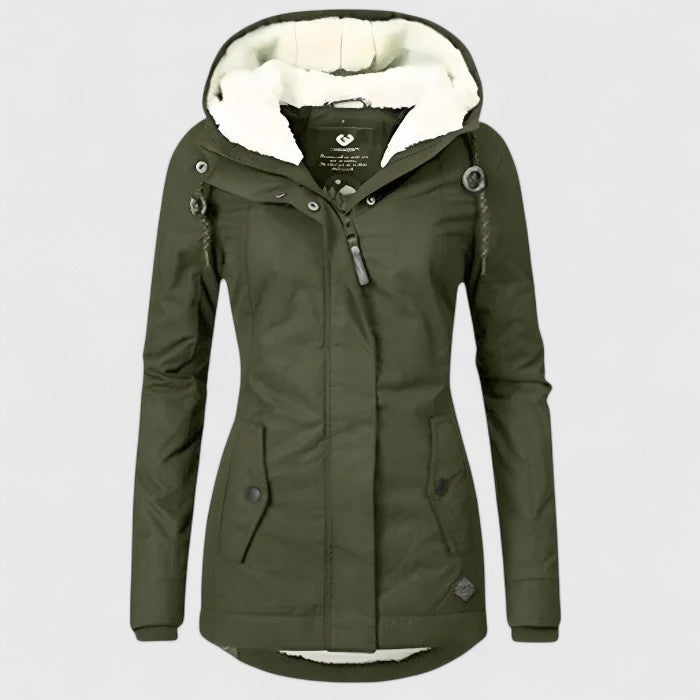 Women's Long Waterproof Winter Jacket with Hood, Warm Lined, Cold-Weather Coat