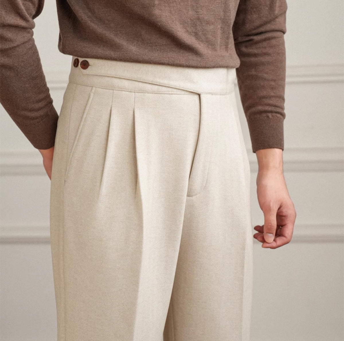 Men’s Wool Blend Straight Fit Double Pleated Trousers